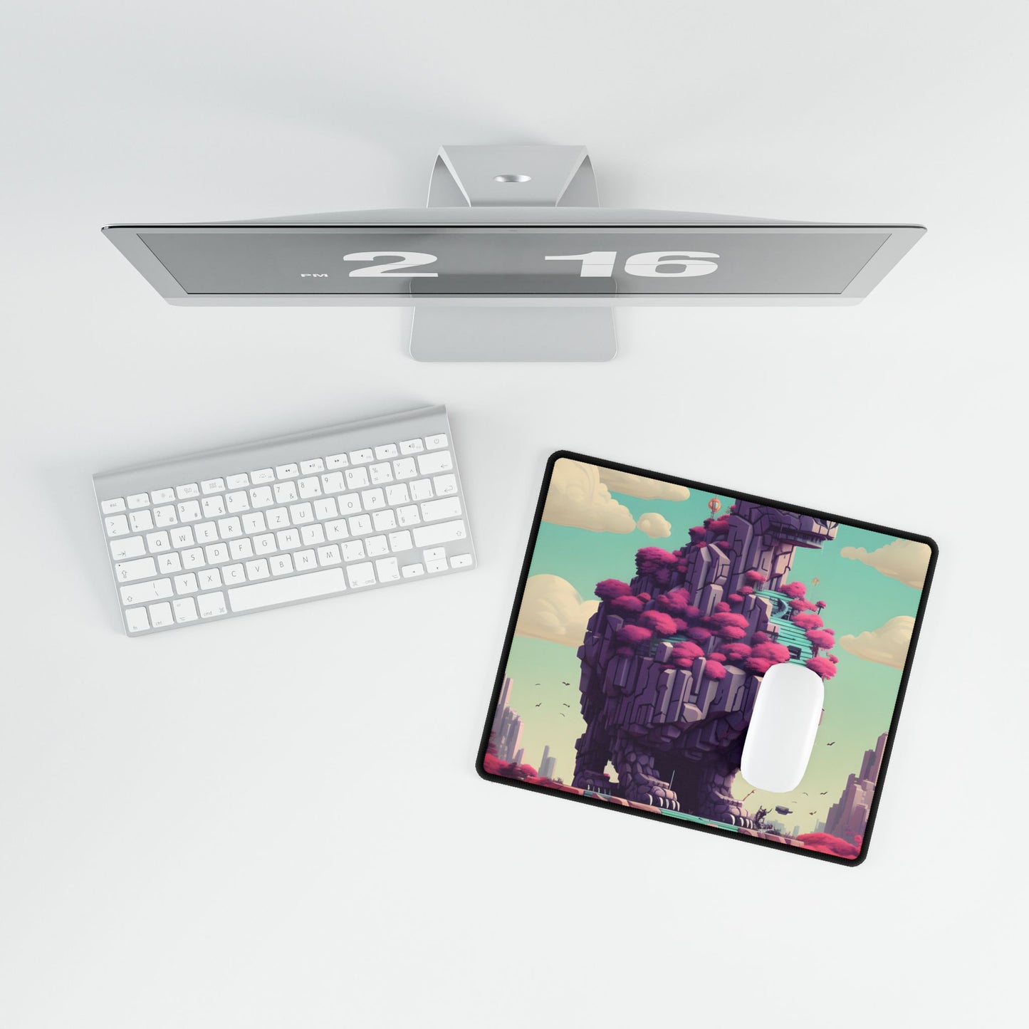 Futuristic Cyber Pet: Neon Pixel Art - Desk Mat
