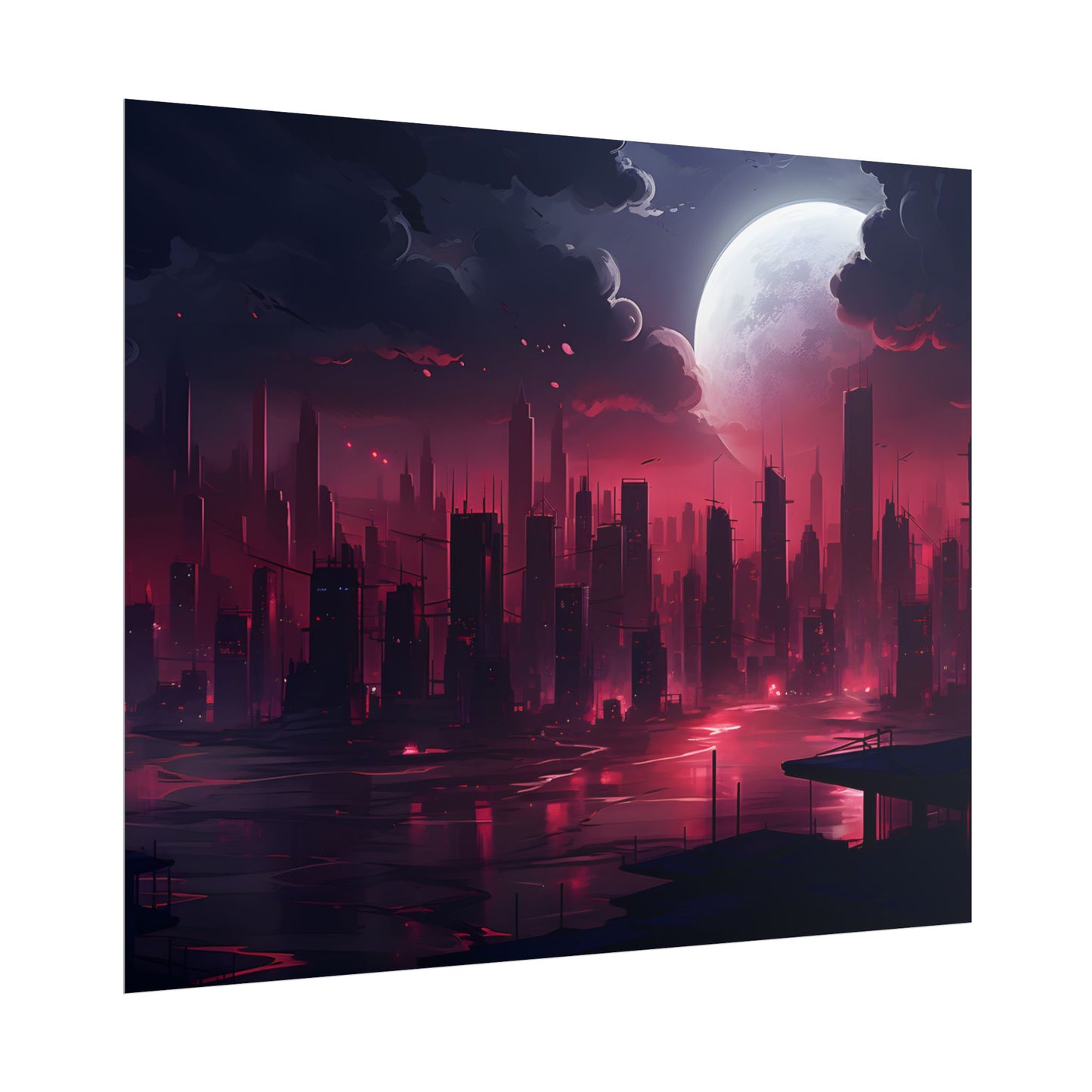Cyberpunk Night: Burning Cityscape Digital Art - Poster