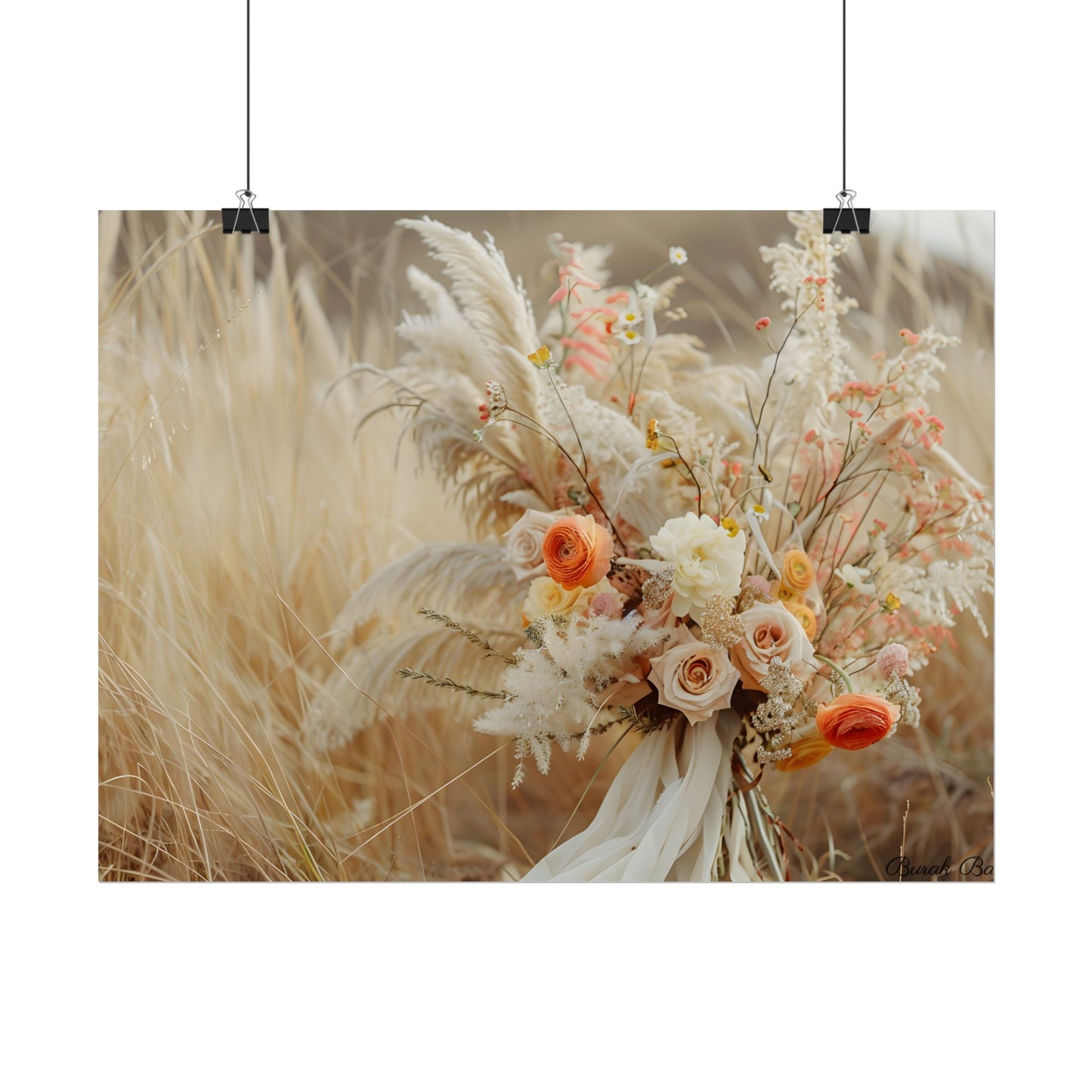 Whimsical Floral Oasis: Vibrant Pampas Artwork - Poster