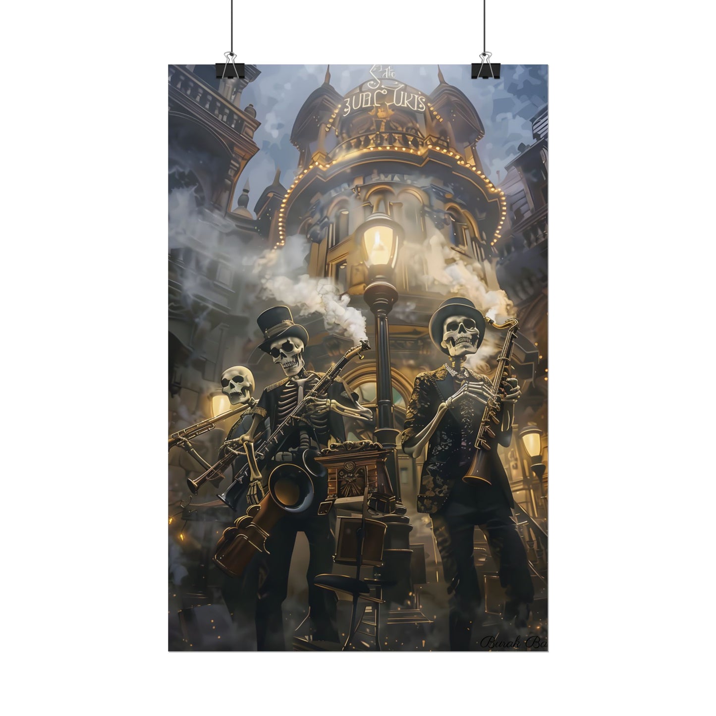 Victorian Skeleton Jazz Band: Nostalgic Lowbrow Art Piece - Poster