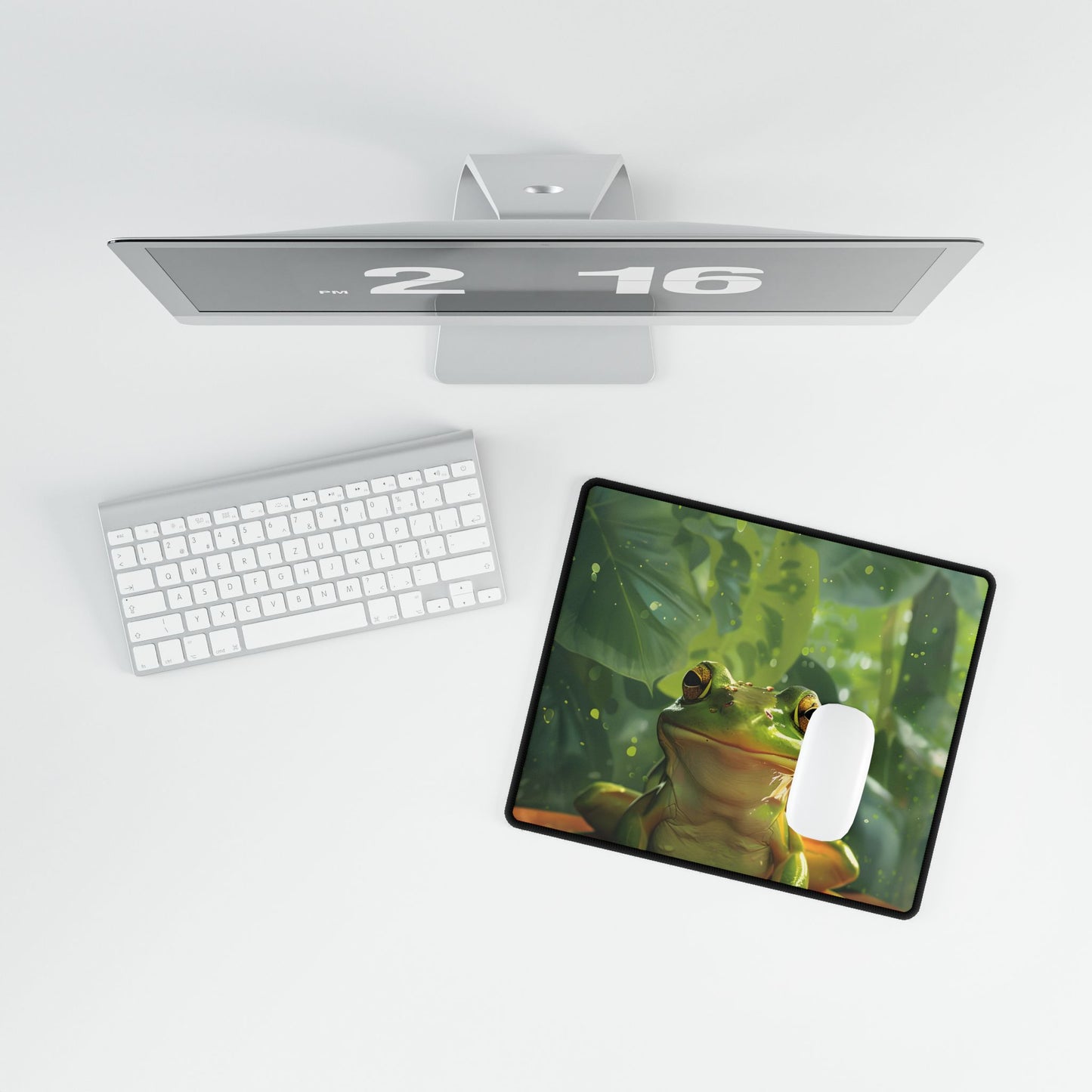Whimsical Frog Oasis: A Peaceful Lily Pad Scene - Desk Mat