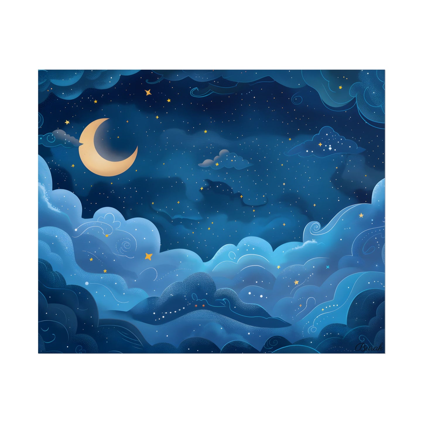 Whispers of a Whimsical Night Sky: Dreamy Celestial Artwork - Poster