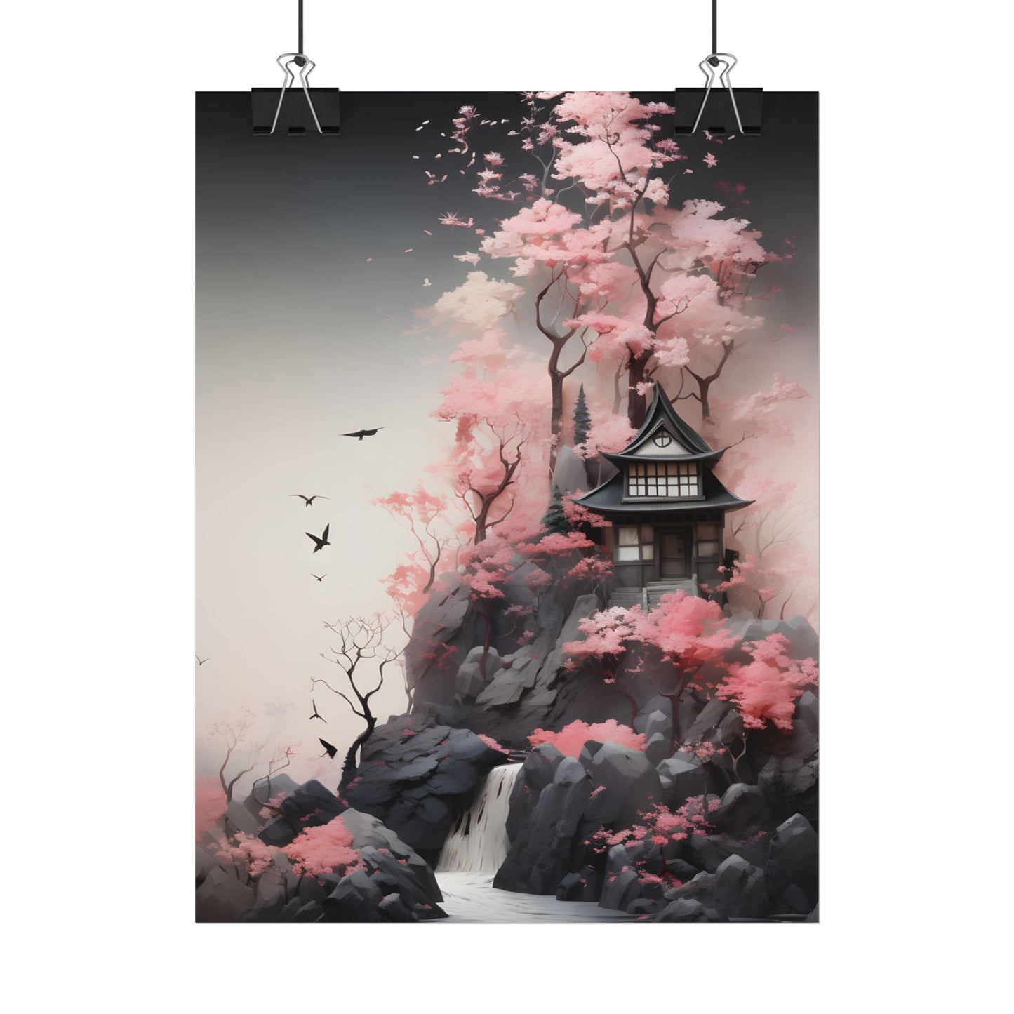 Ash Magenta Masterpiece: Rugged Landscape with Moss Green Forest - Poster