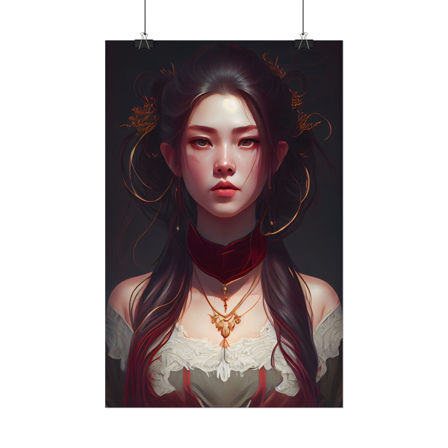 Intense Female Portrait: Brown Hair Beauty - Poster
