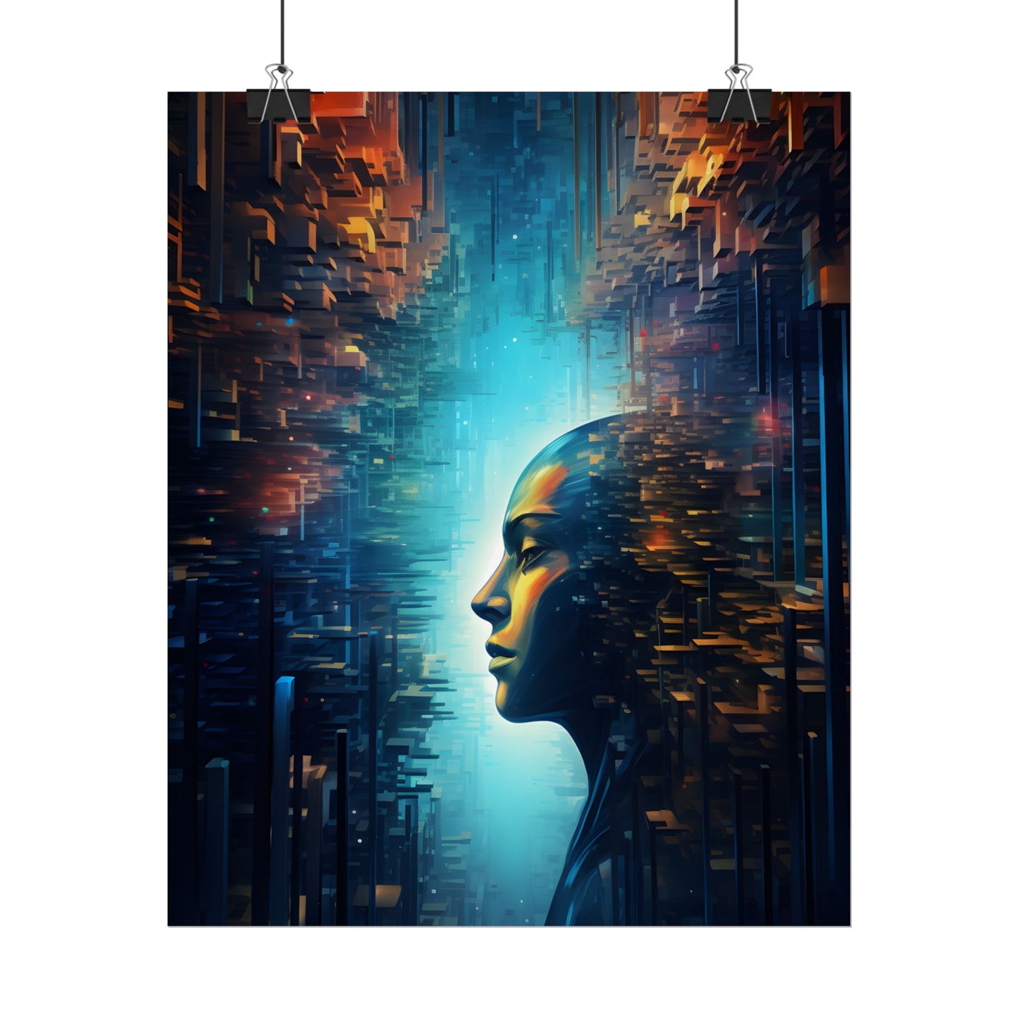 Cyber Dreams: Futuristic Digital Artwork with Neon Lights - Poster