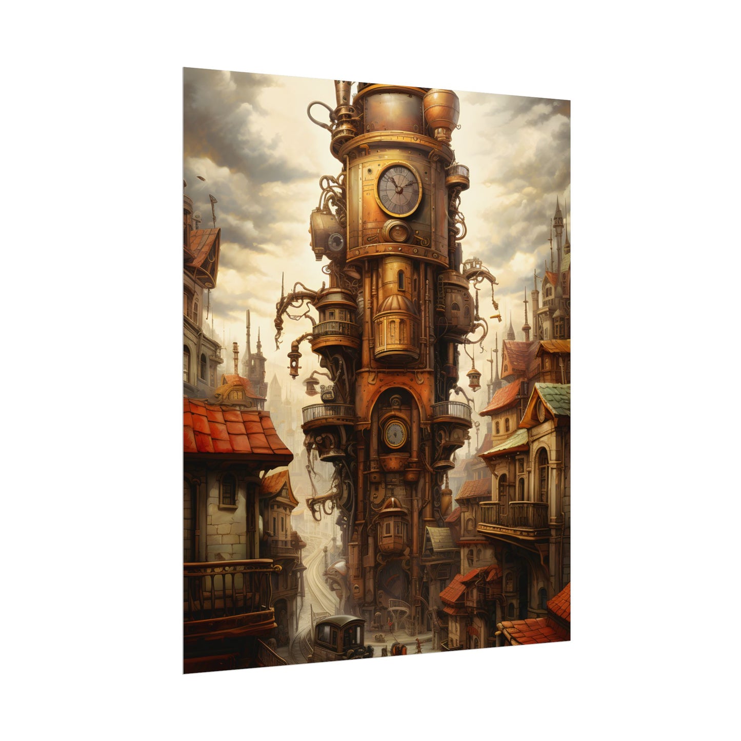 Steampunk Paris 1875: Vintage Cityscape Industrial Art - Poster