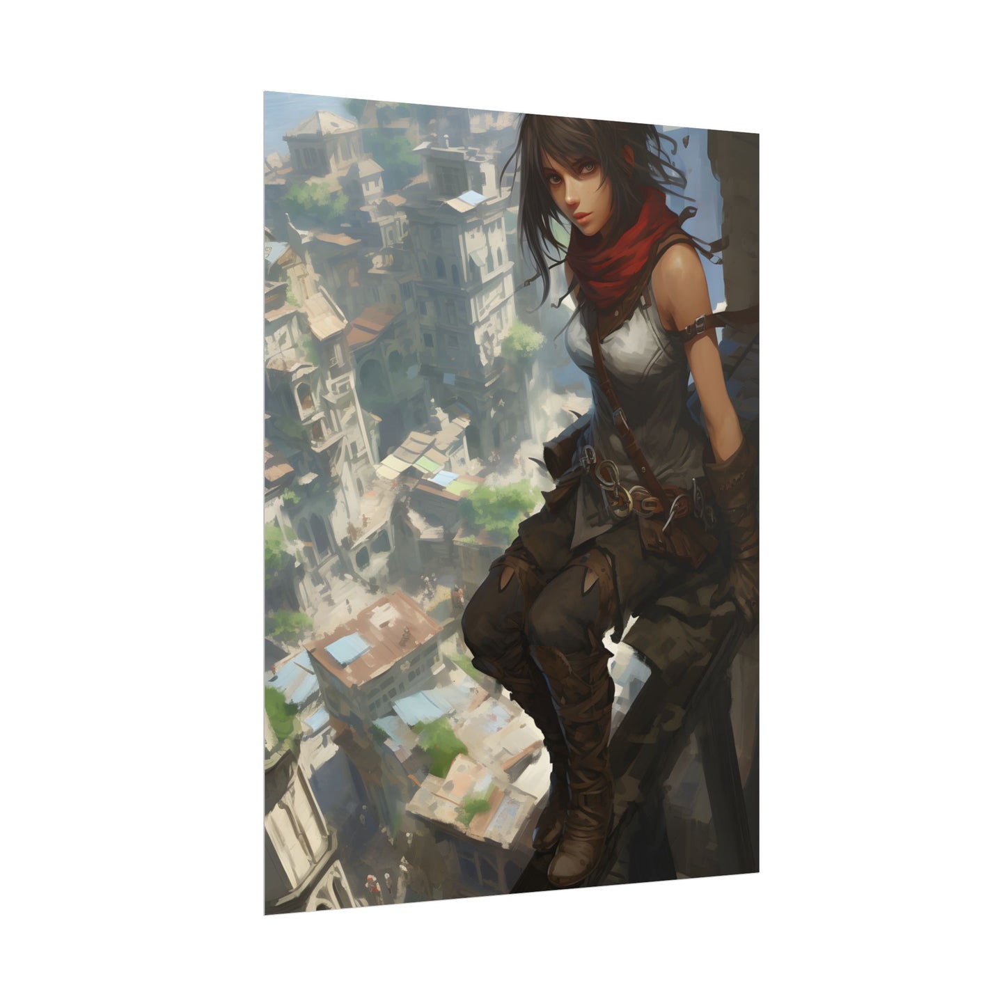 Anime Fantasy Bird's Eye View: White Feathers Digital Art - Poster