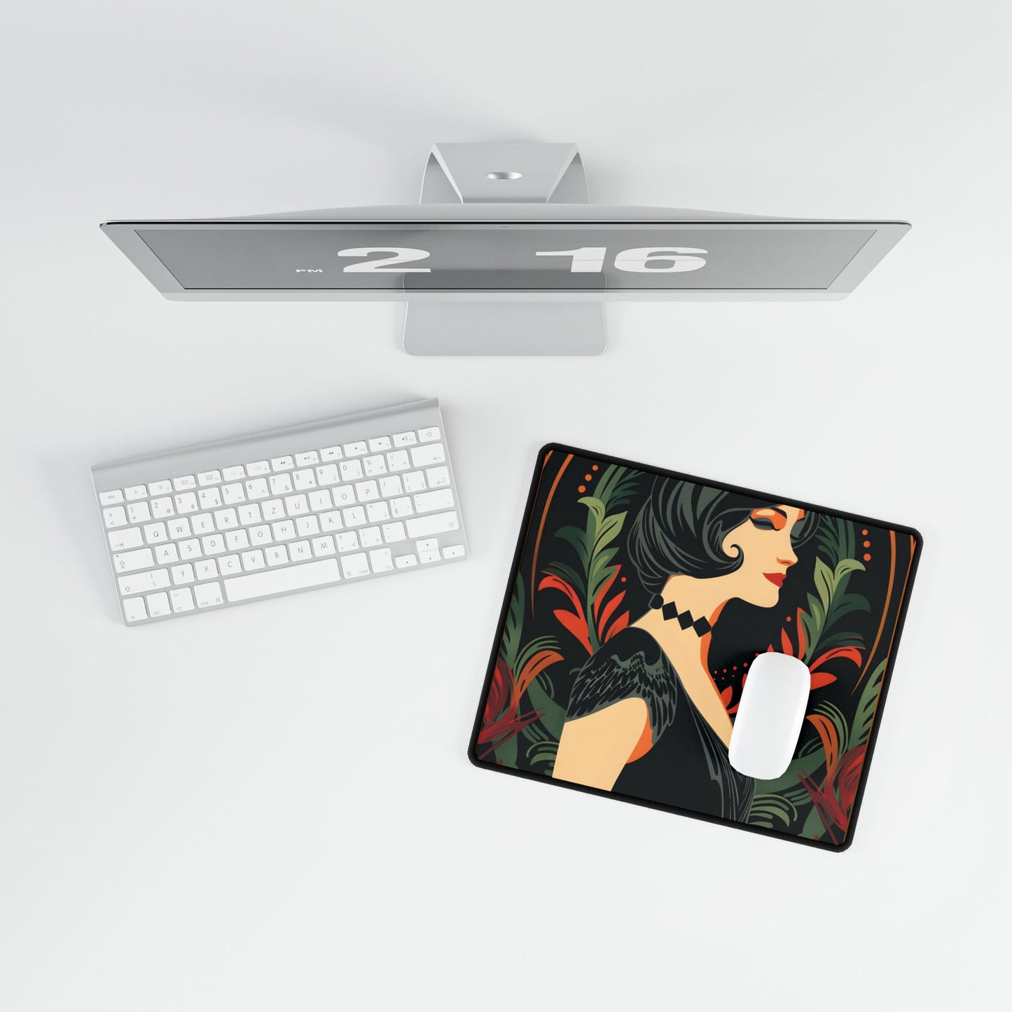 Elegant Vintage Poster: A Woman's Enchanting Presence - Desk Mat