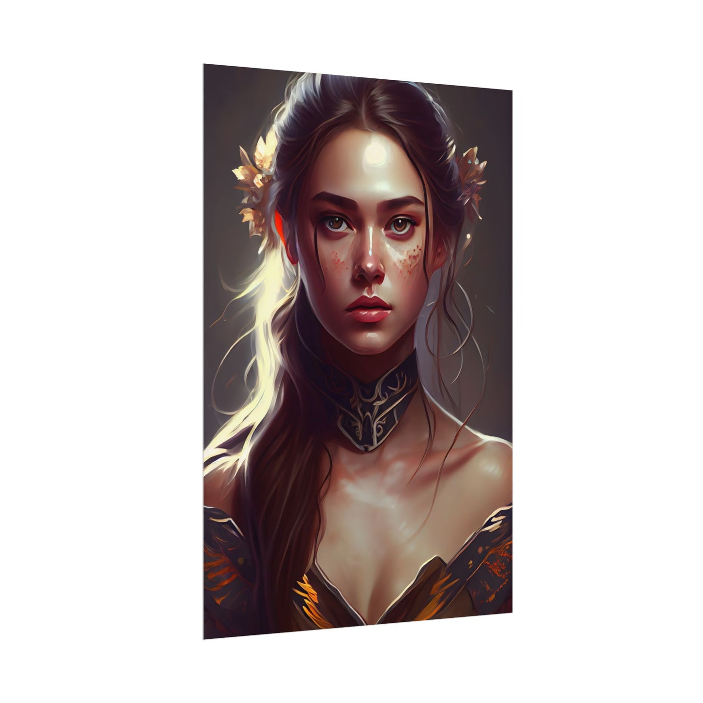 Stunning Female Portrait: Brown Hair Artwork in a Dramatic Style - Poster