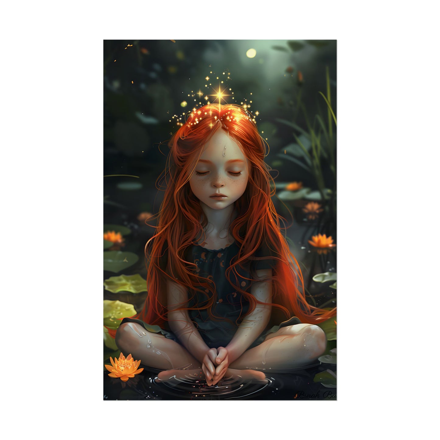 Vibrant Young Girl: Sparkling Red Hair Artwork - Poster