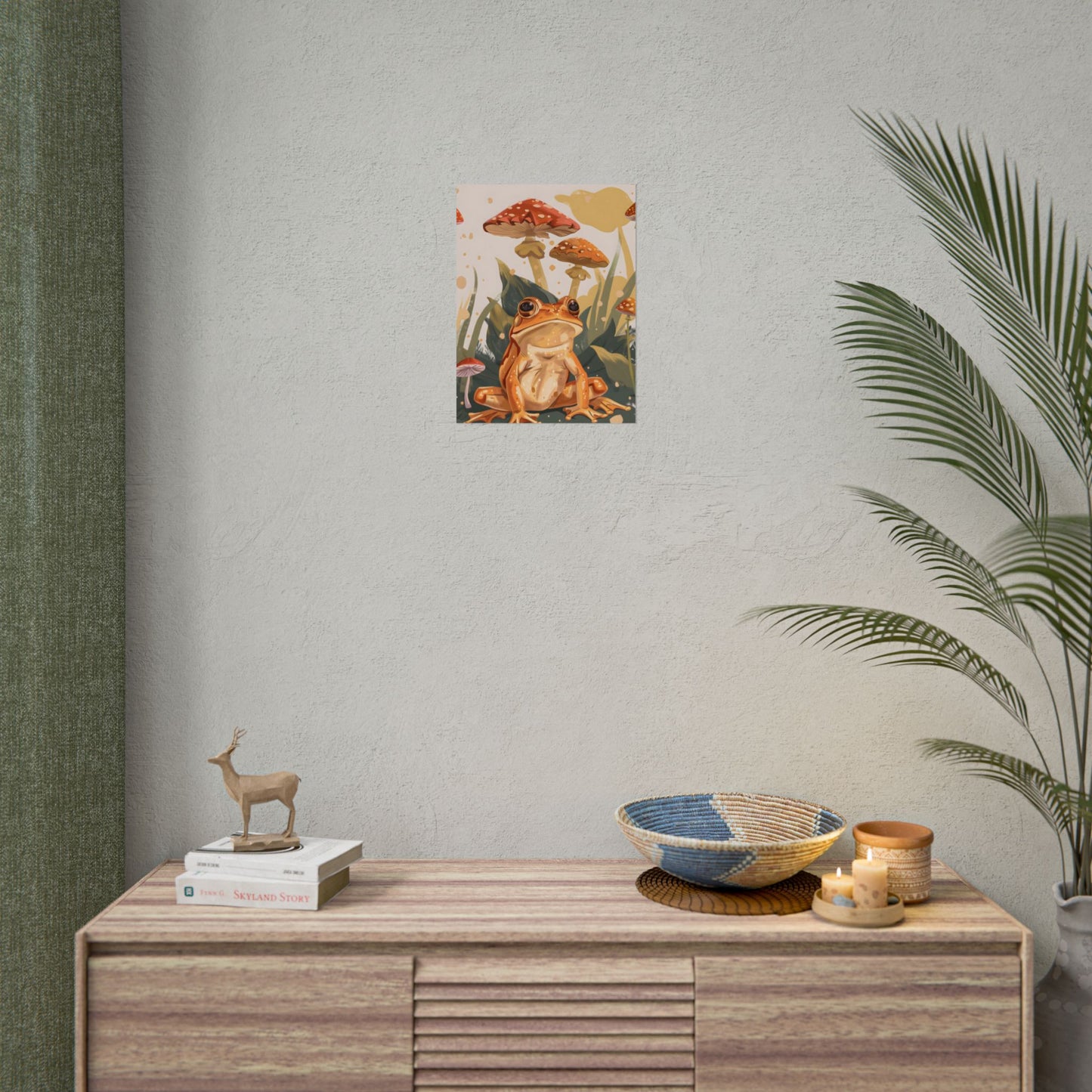 Retro Frog's Smile: Colorful Mushroom Illustration - Poster
