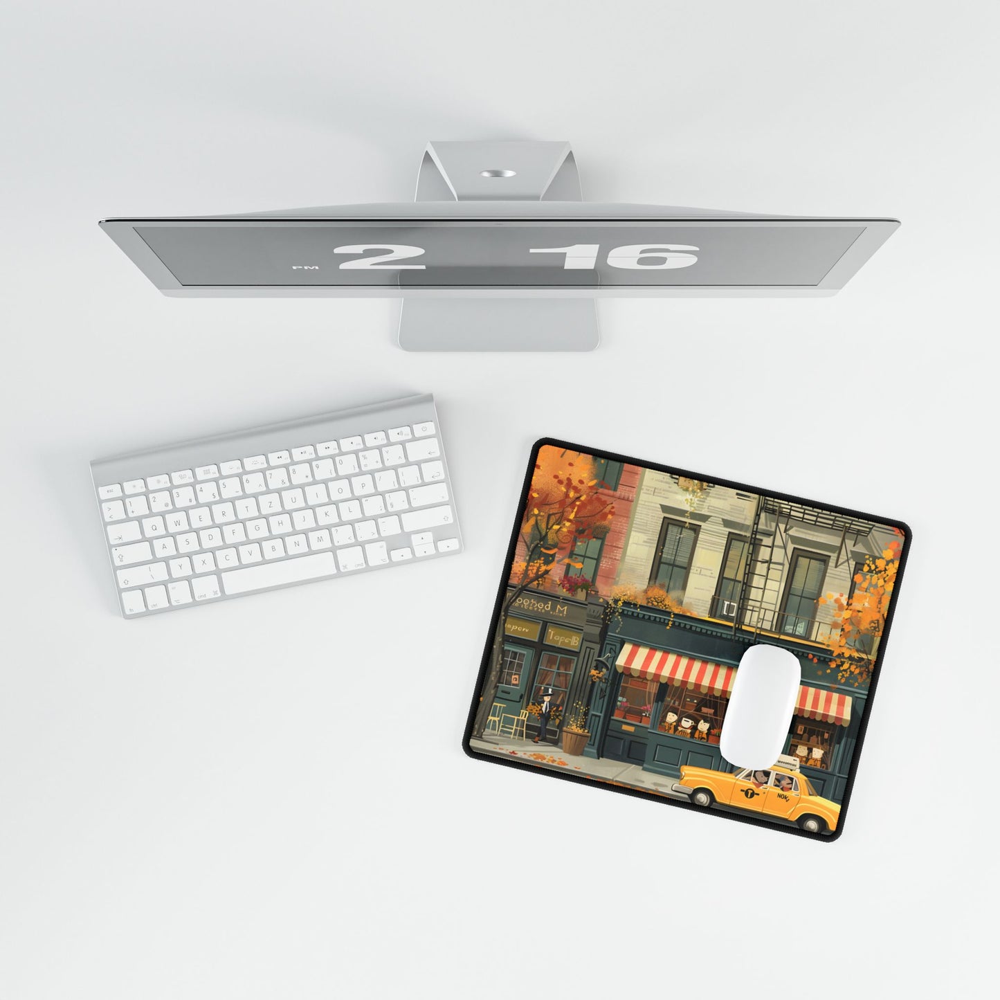 Whimsical Yellow Dreams: Playful Building Digital Art - Desk Mat