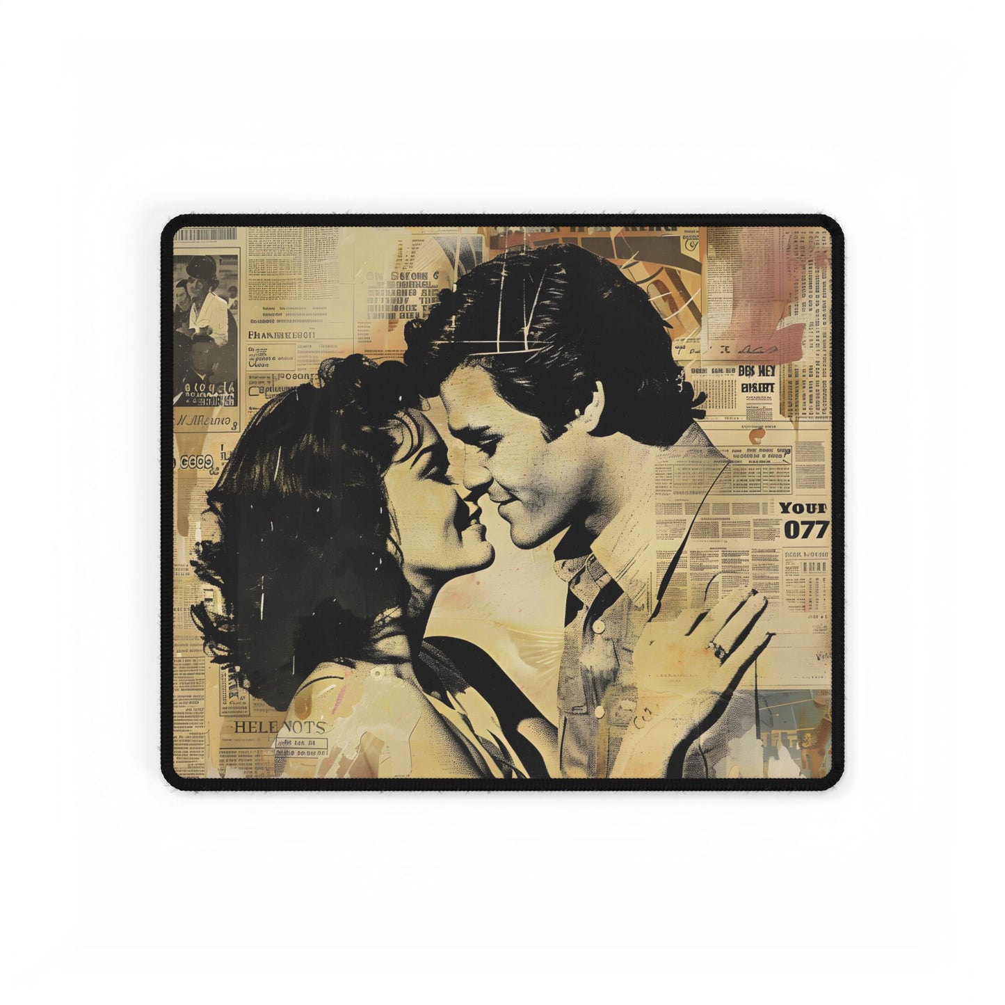 Retro Vintage Romance: Couples Newsprint Artwork - Desk Mat