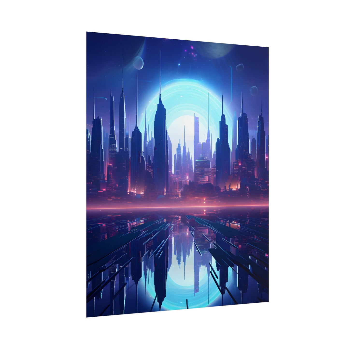 Melancholic Cyberpunk Night: Dark Cityscape Digital Art - Poster