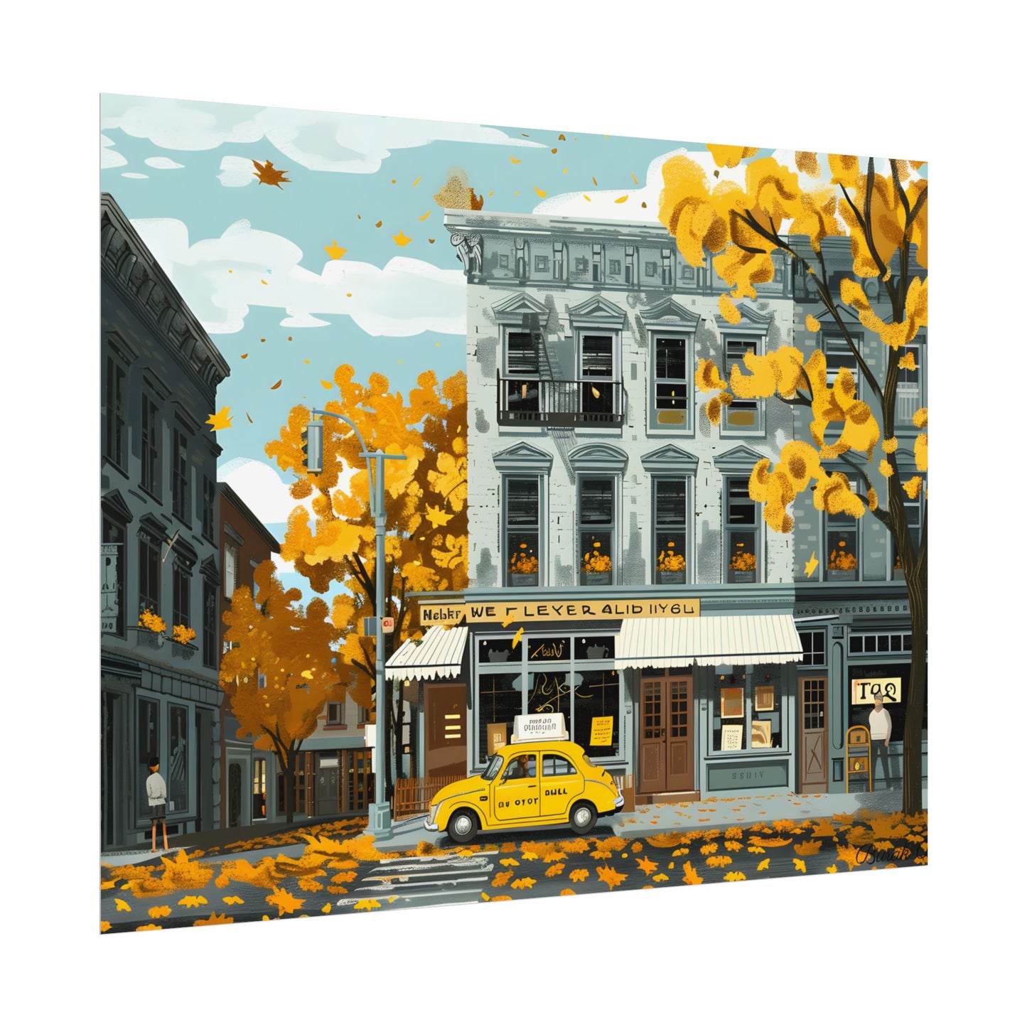Whimsical Yellow Building: Ornate Illustration Artwork - Poster