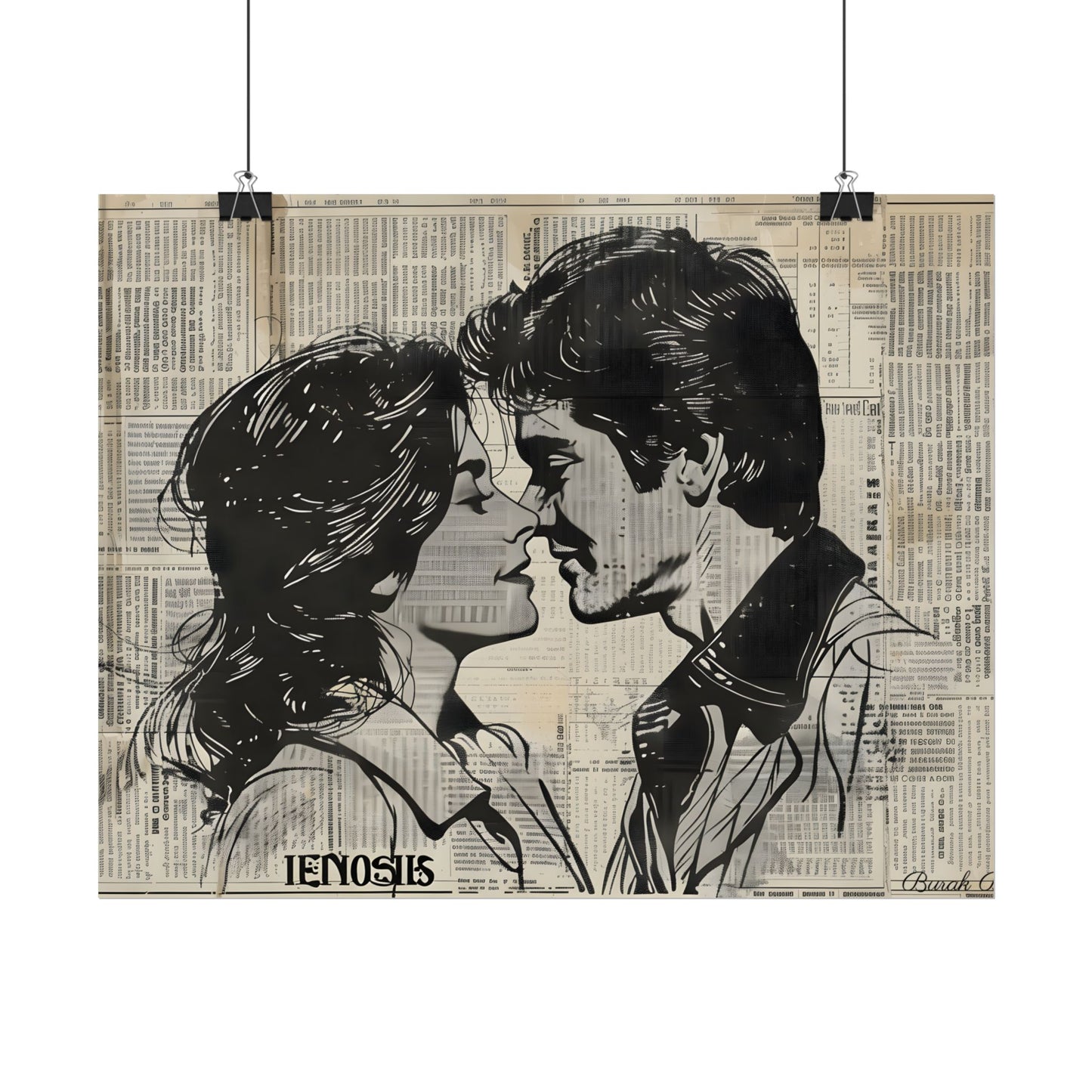 Vintage Romance Couples: Timeless Newsprint Art - Poster