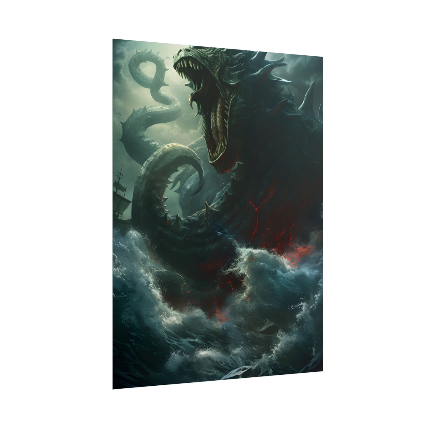 Ancient Sea Monster: Mythical Serpentine Digital Illustration - Poster