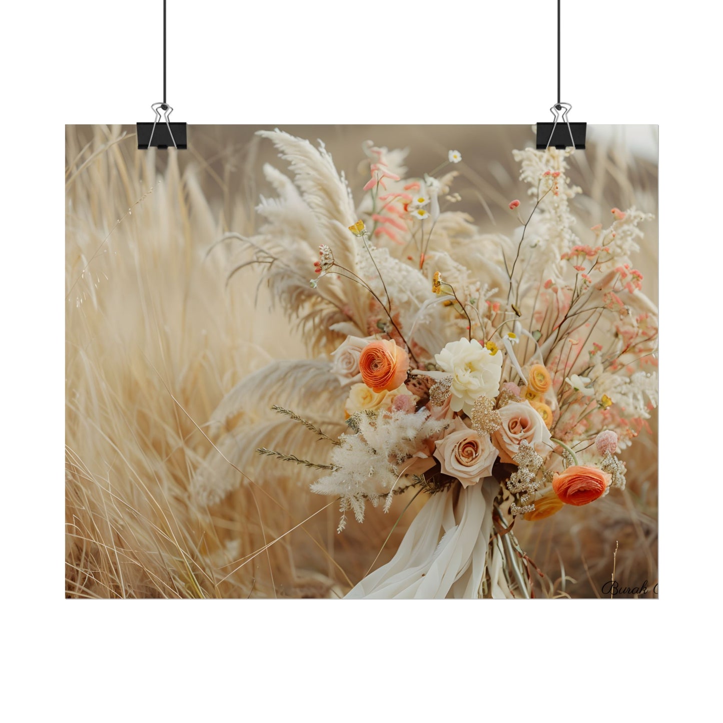 Whimsical Floral Oasis: Vibrant Pampas Artwork - Poster