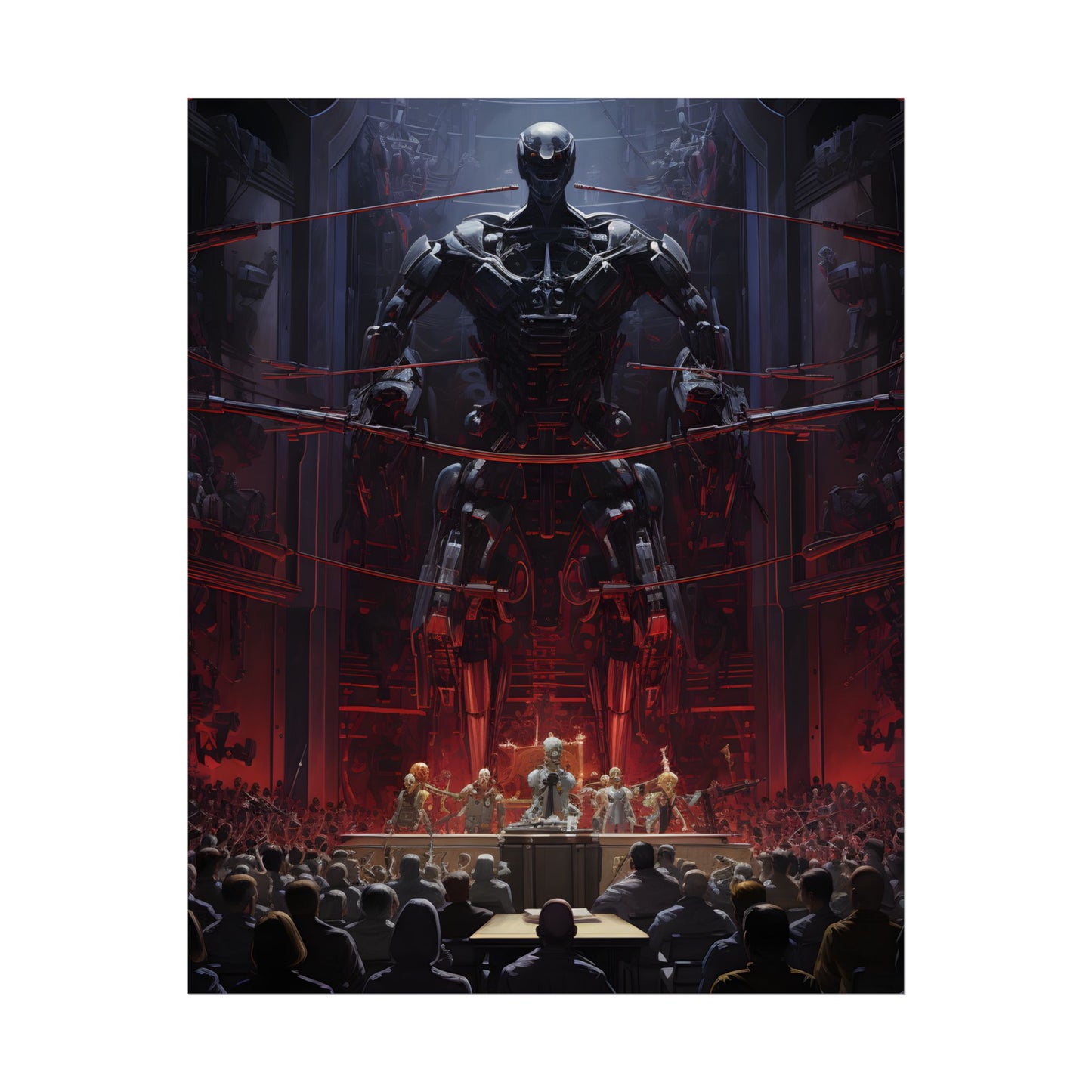 Robot Orchestra: Modern Concert Hall Scene Art - Poster