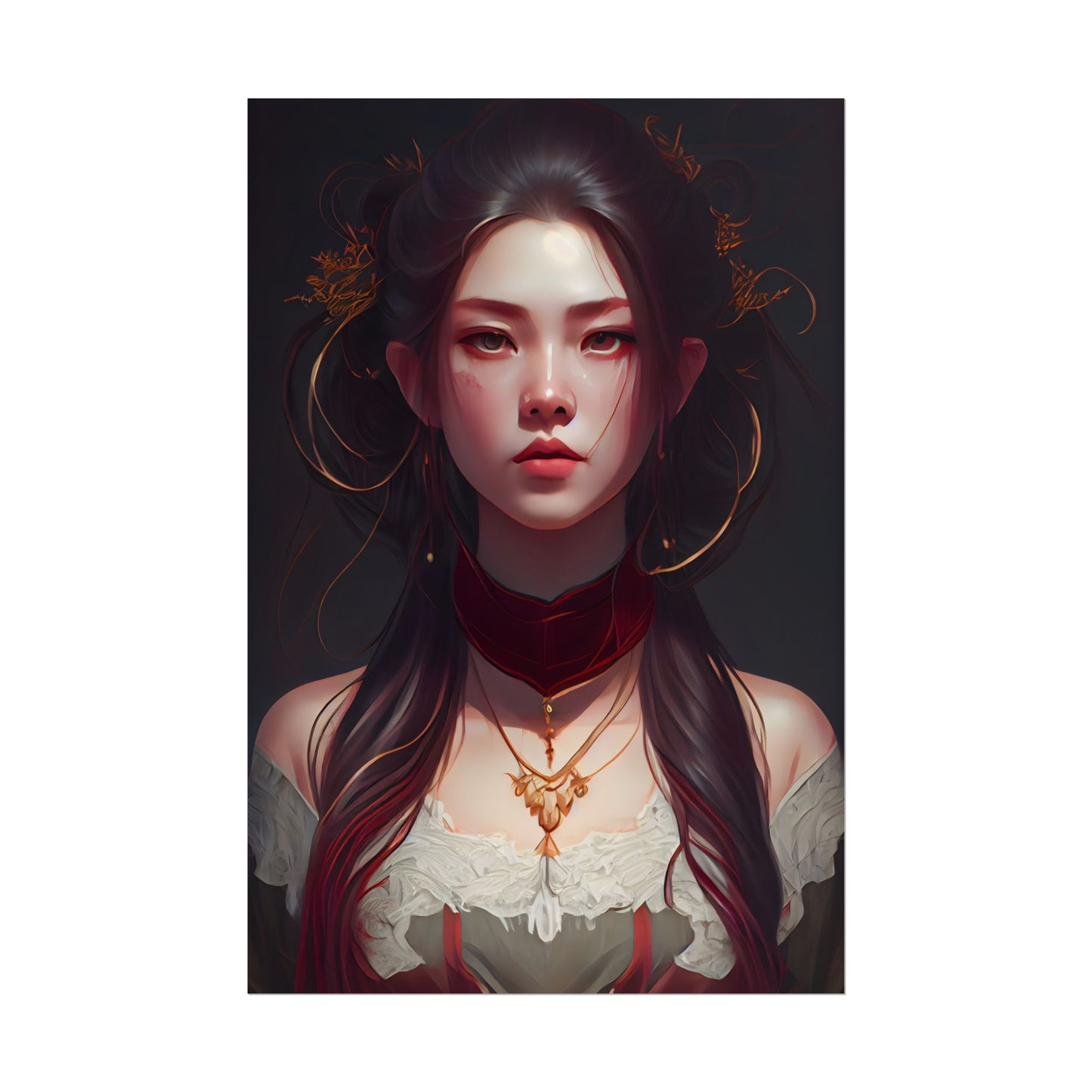 Intense Female Portrait: Brown Hair Beauty - Poster