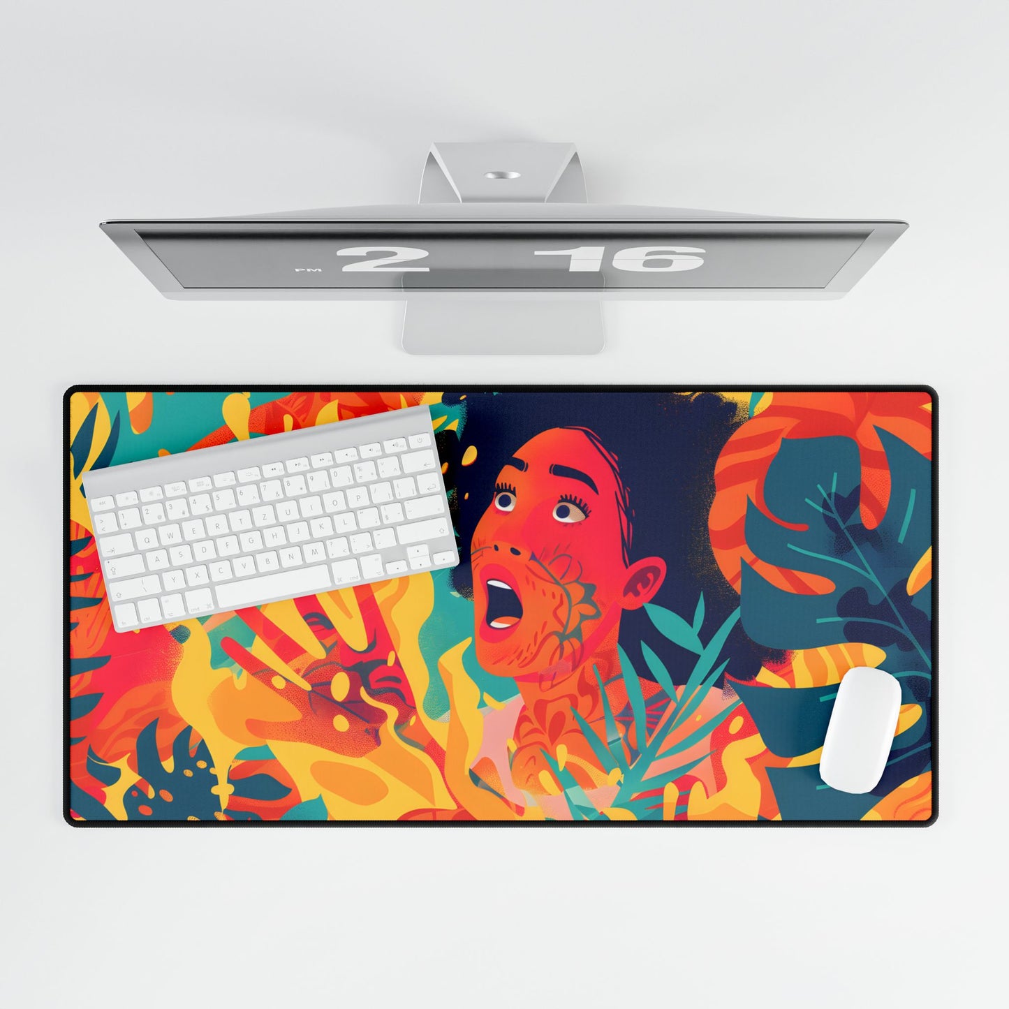 Whimsical Plant Illustration: Digital Cartoon Art - Desk Mat