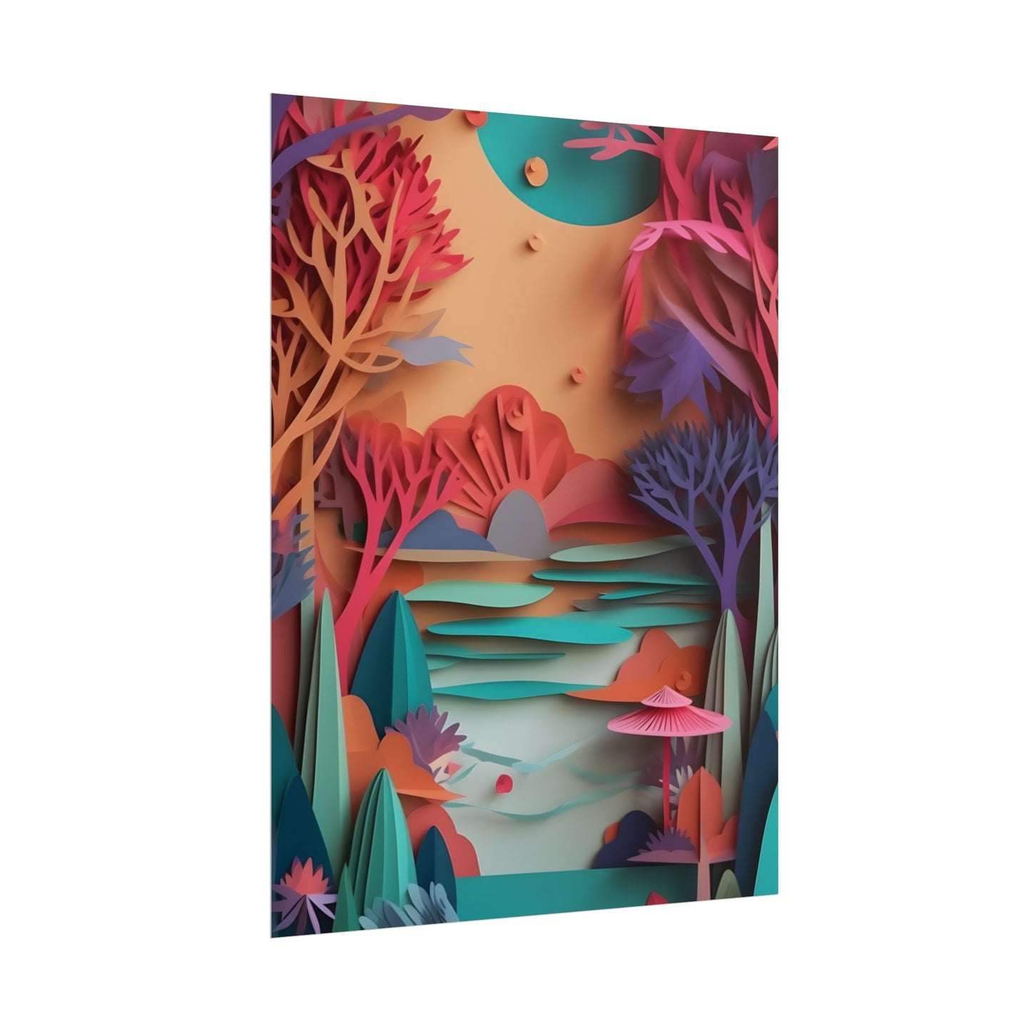 Whimsical Quilling Japanese Landscape: Intricate Paper Art Design - Poster