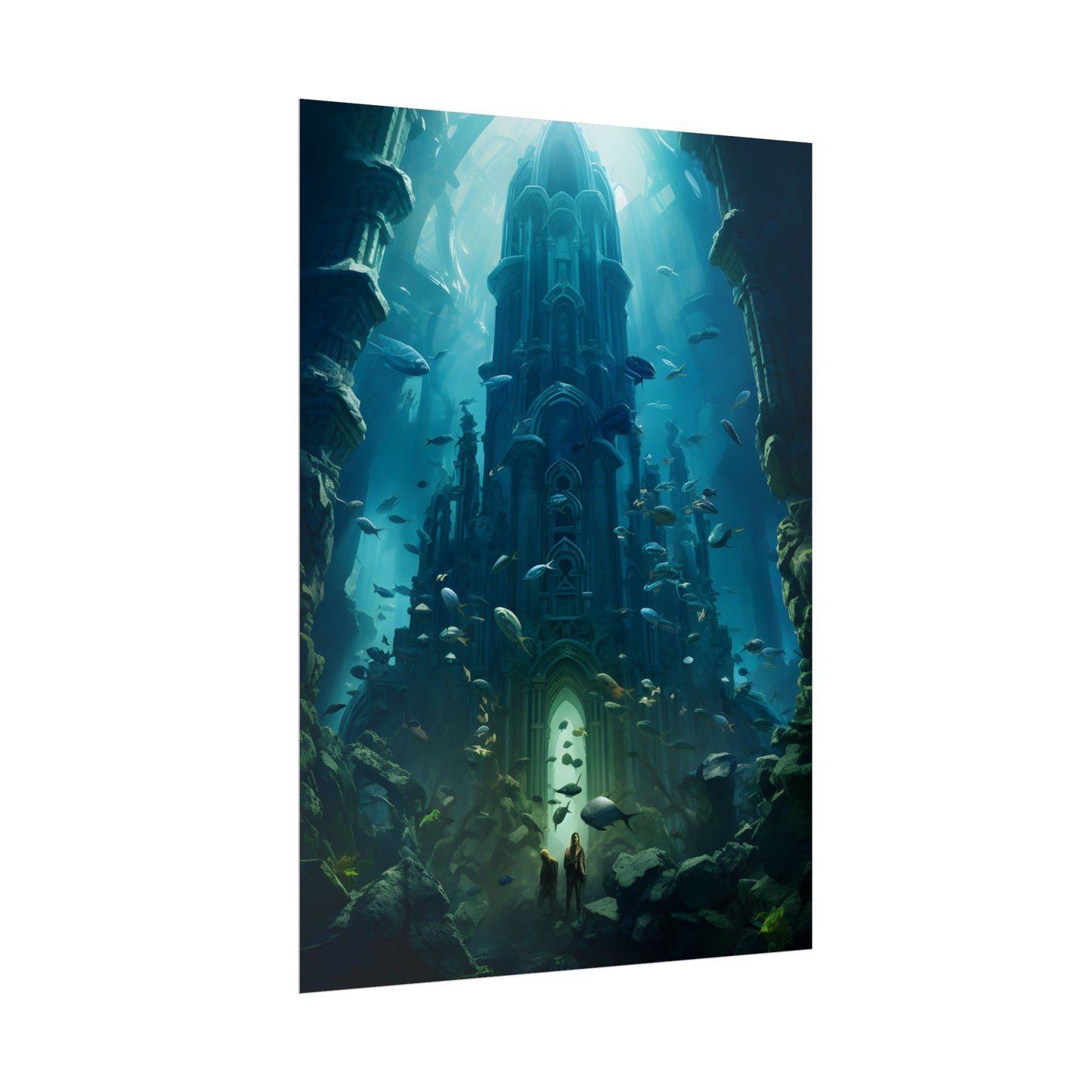 Sunken Ancient City: Underwater Ruins Digital Art - Poster