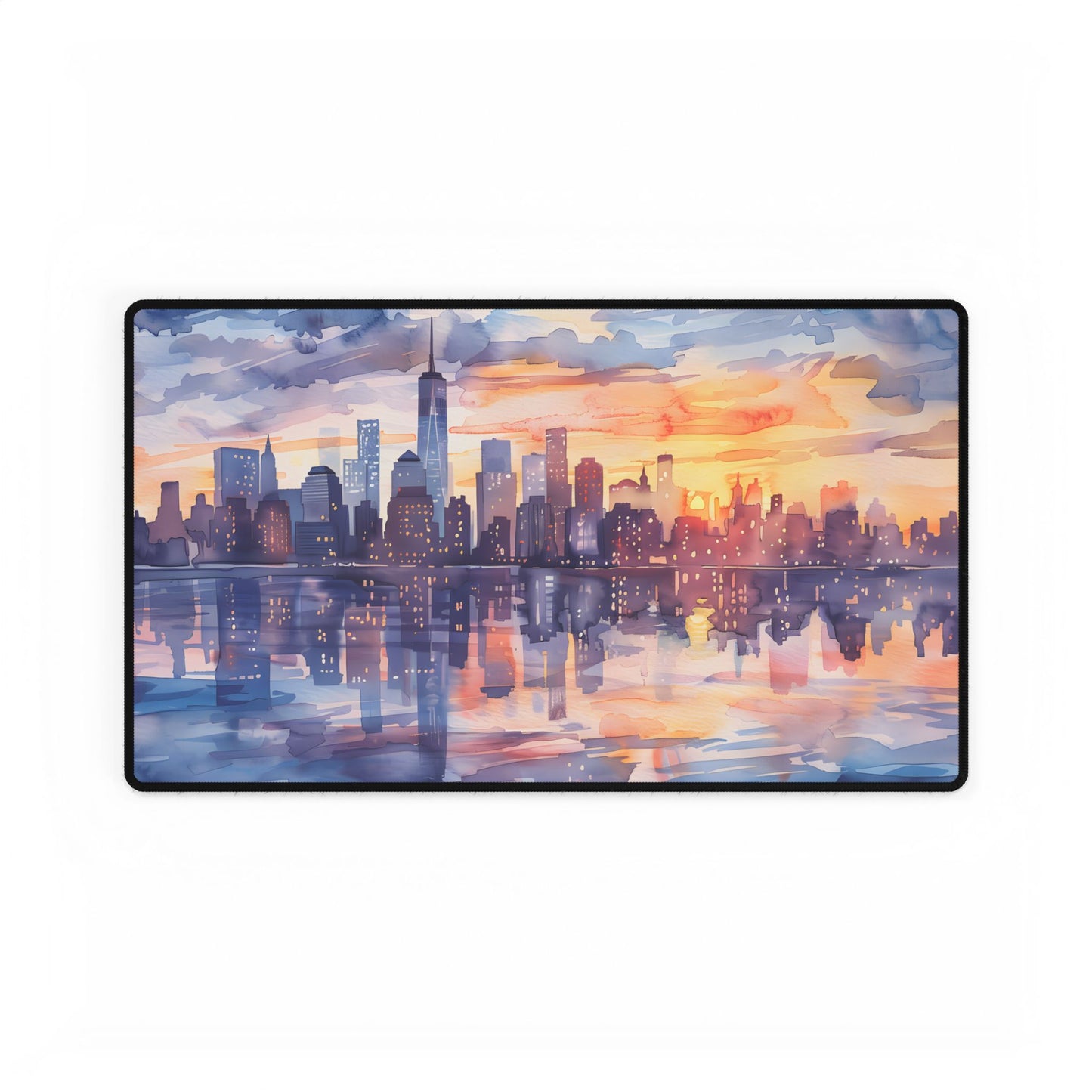 Watercolor New York City Sunset Skyline: Artistic NYC View - Desk Mat