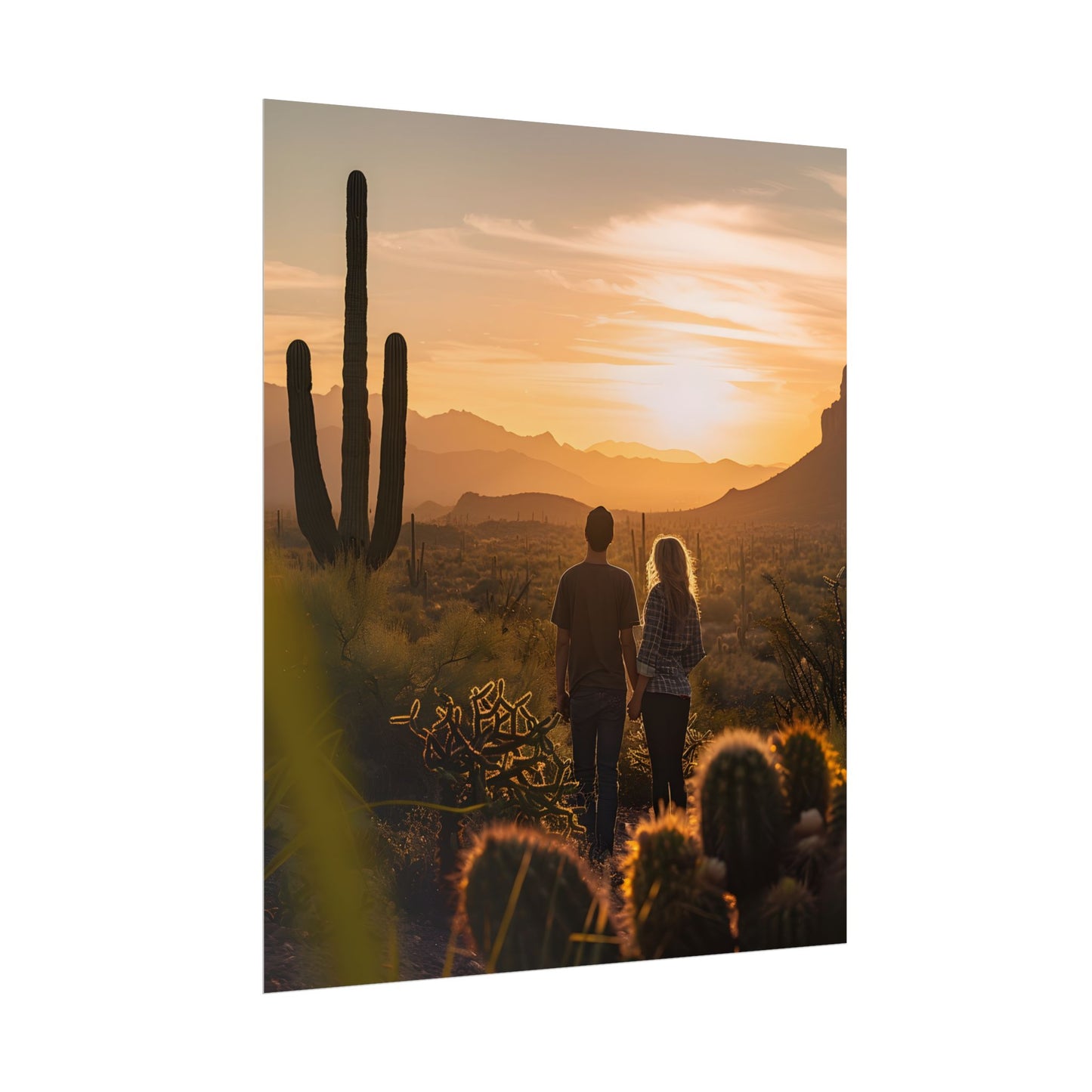 Serene Desert Sunset: Intimate Connection Digital Art - Poster