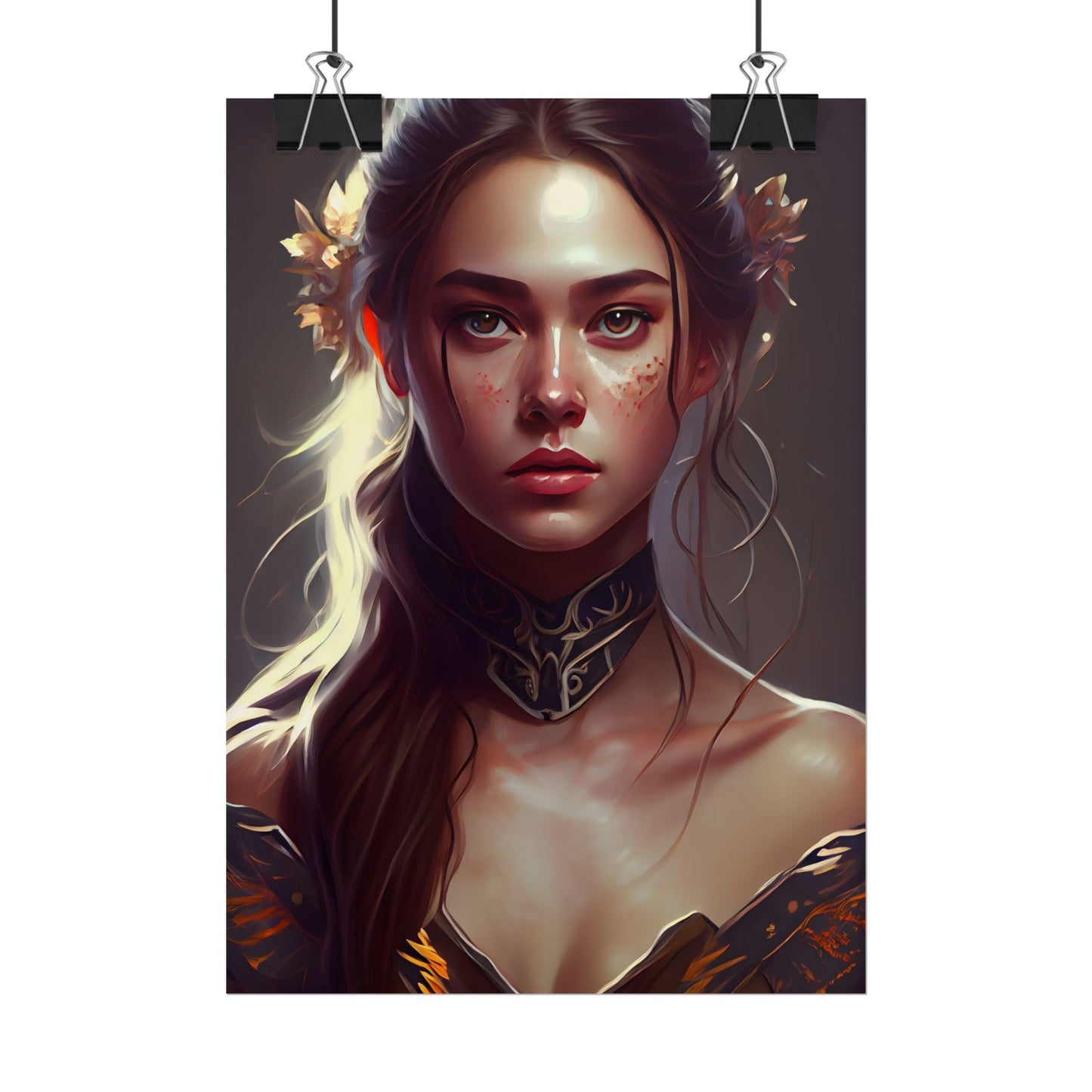 Stunning Female Portrait: Brown Hair Artwork in a Dramatic Style - Poster