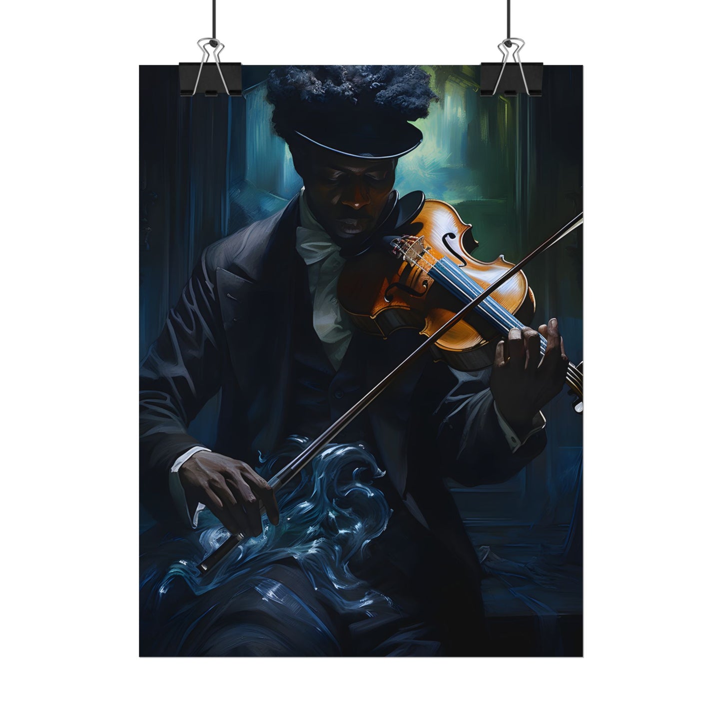 Mysterious Musician in Concentration: Portrait with Violin - Poster