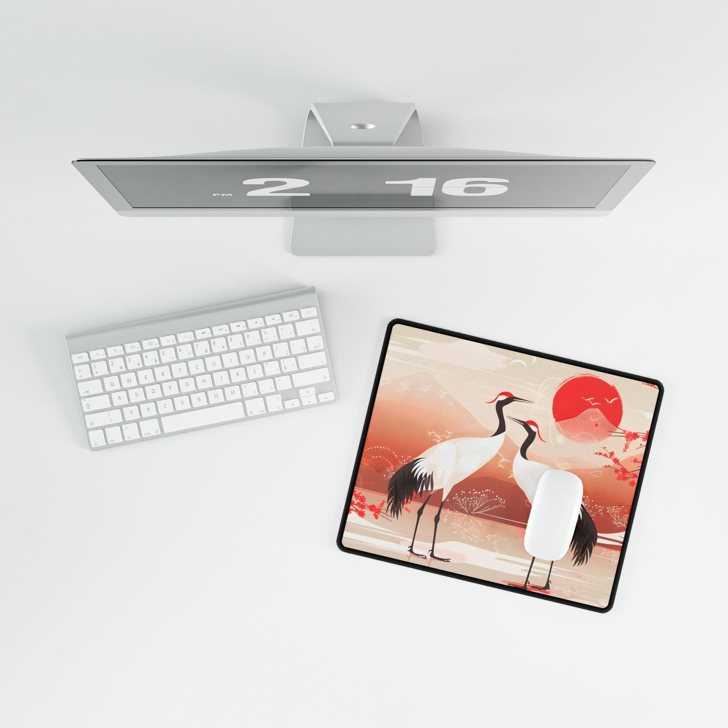 Two Cranes in Serene Nature: Tranquil Wildlife Artwork - Desk Mat
