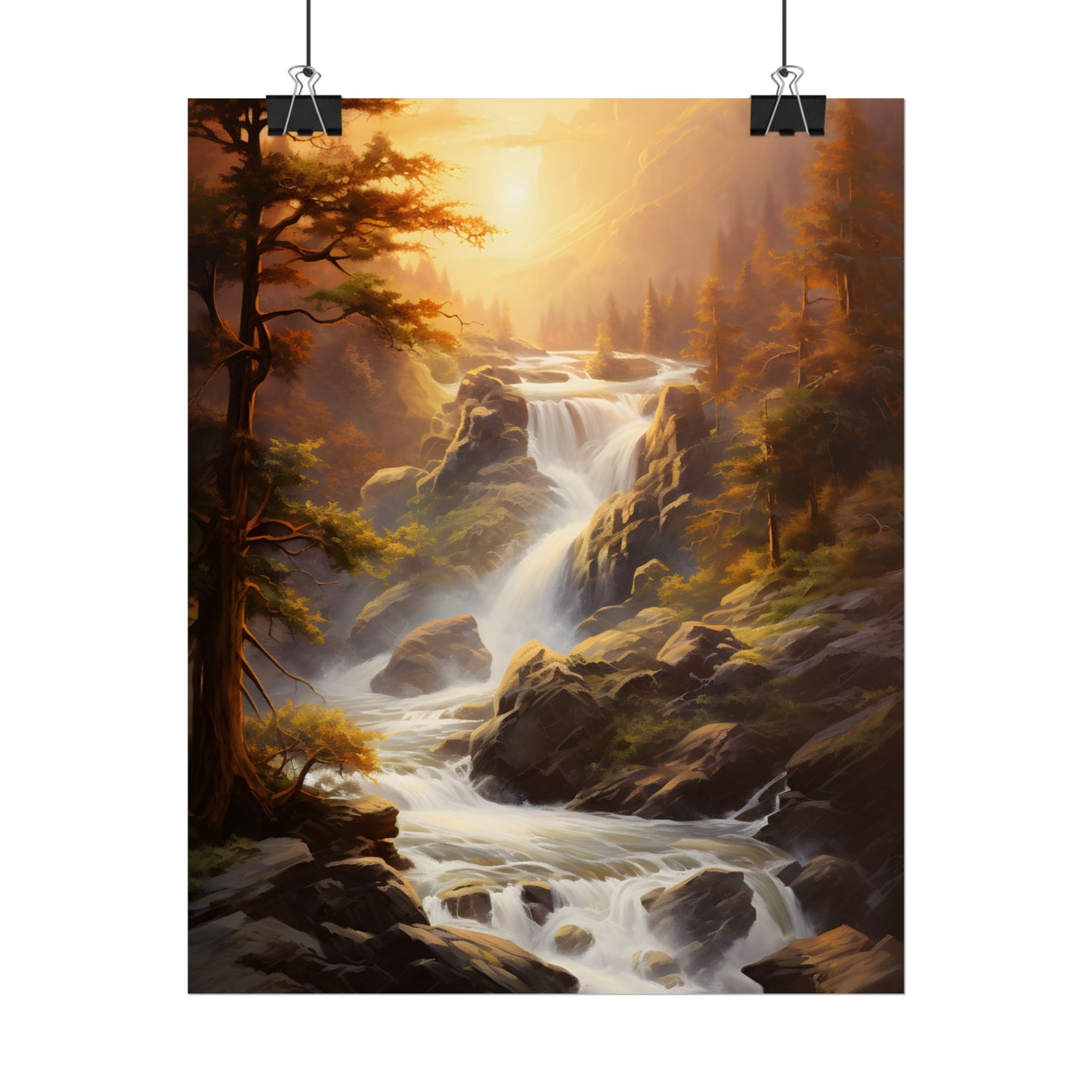 Breathtaking Waterfall: Oil Painting Artwork - Poster