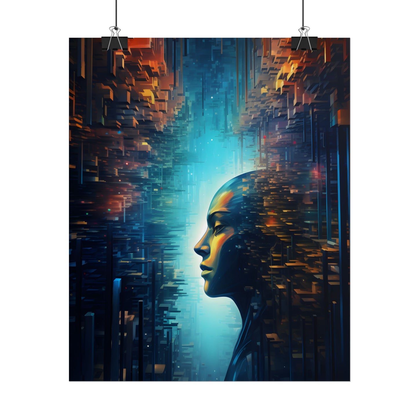 Cyber Dreams: Futuristic Digital Artwork with Neon Lights - Poster
