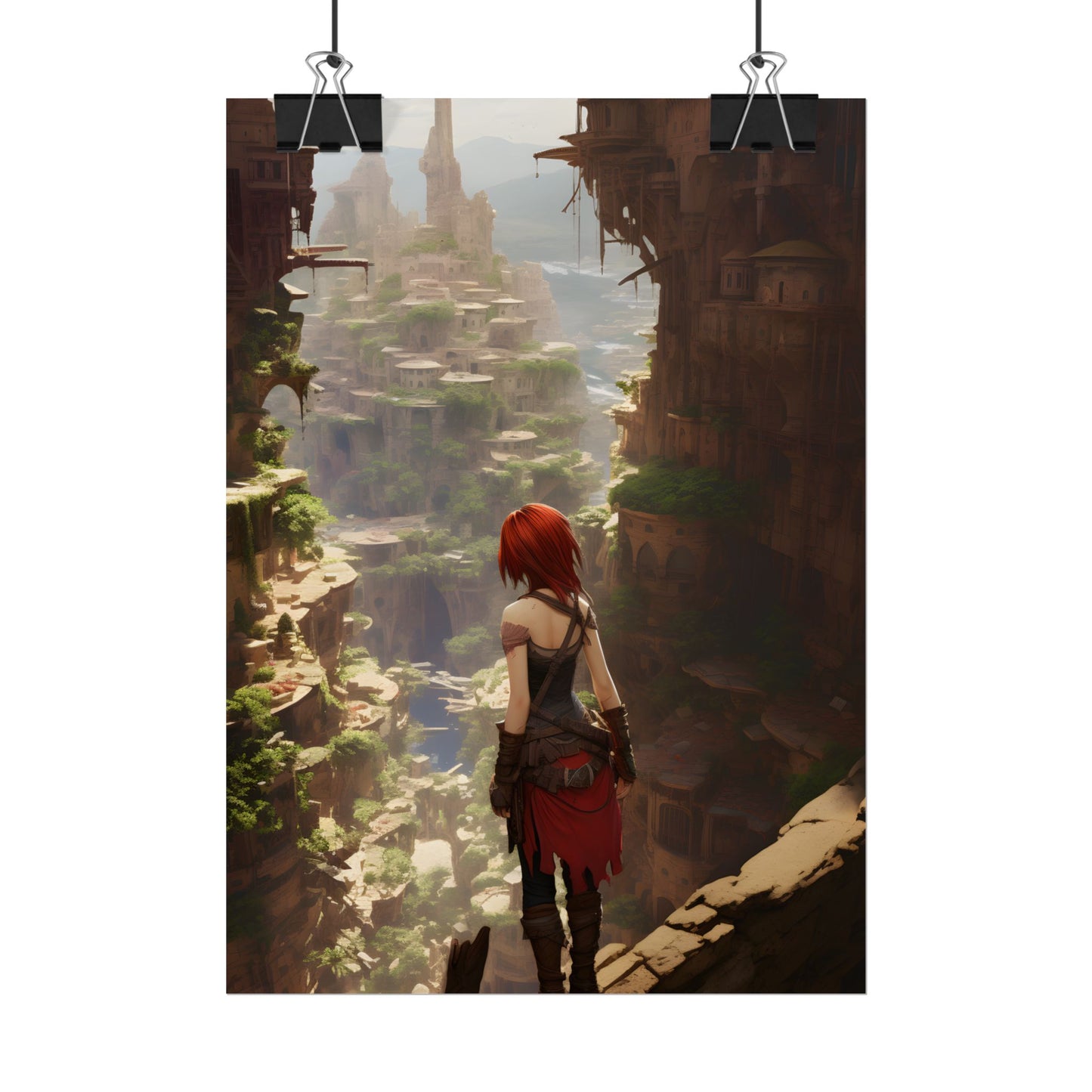 Anime Red Haired Female: Dramatic Bird's Eye View - Poster