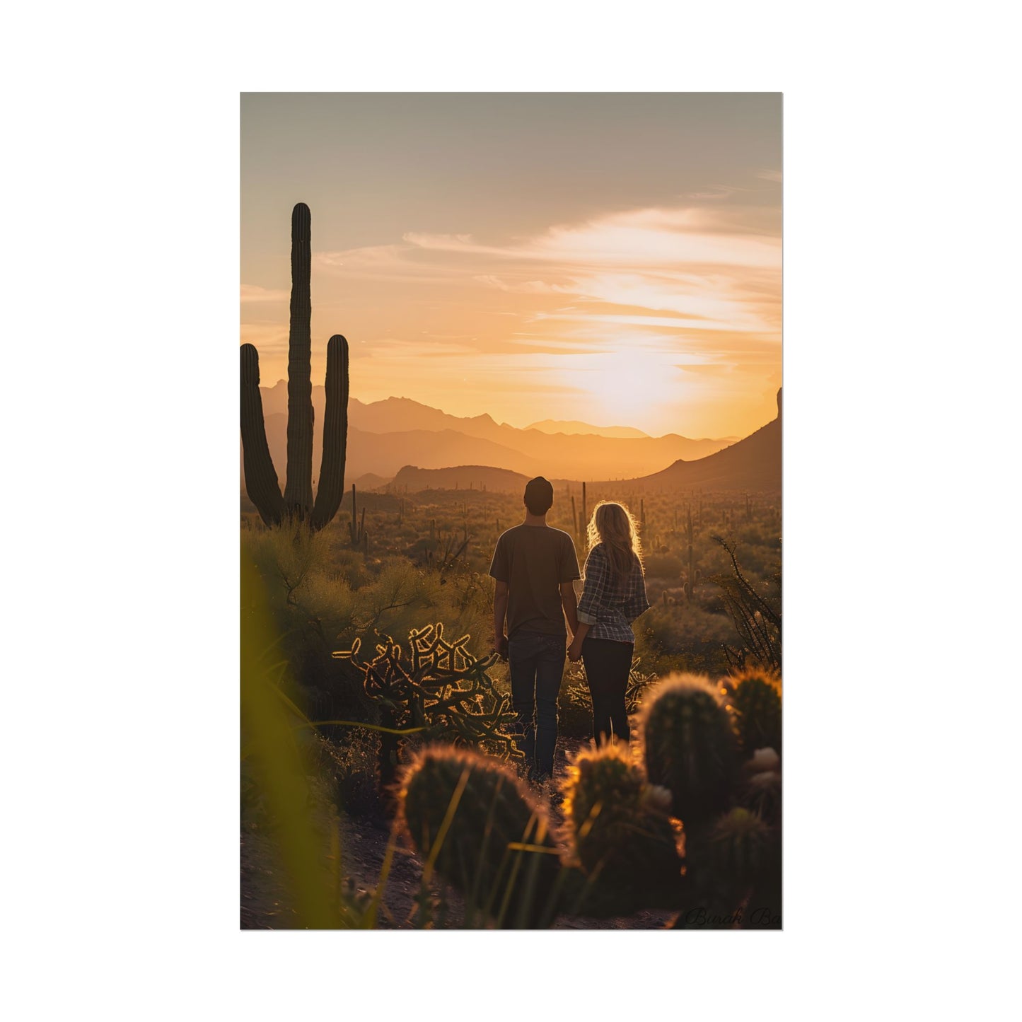 Serene Desert Sunset: Intimate Connection Digital Art - Poster