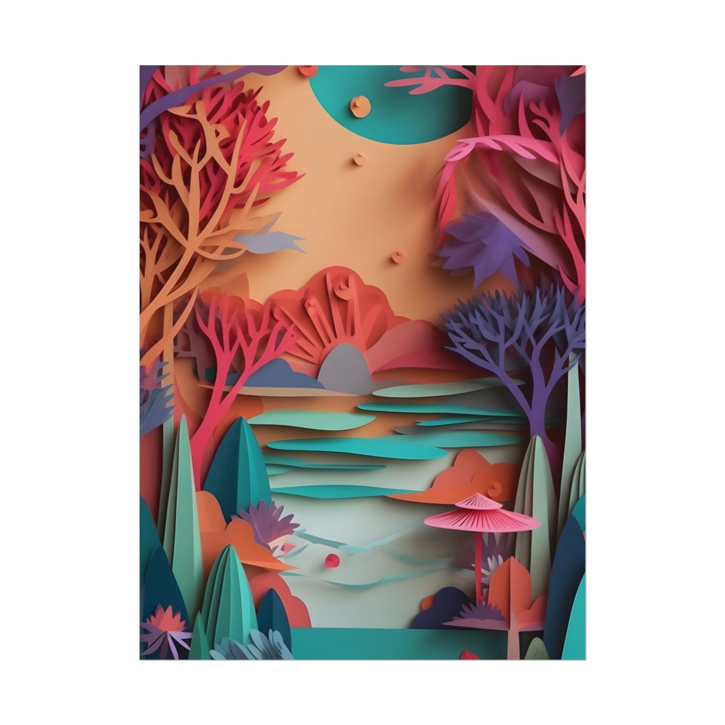 Whimsical Quilling Japanese Landscape: Intricate Paper Art Design - Poster