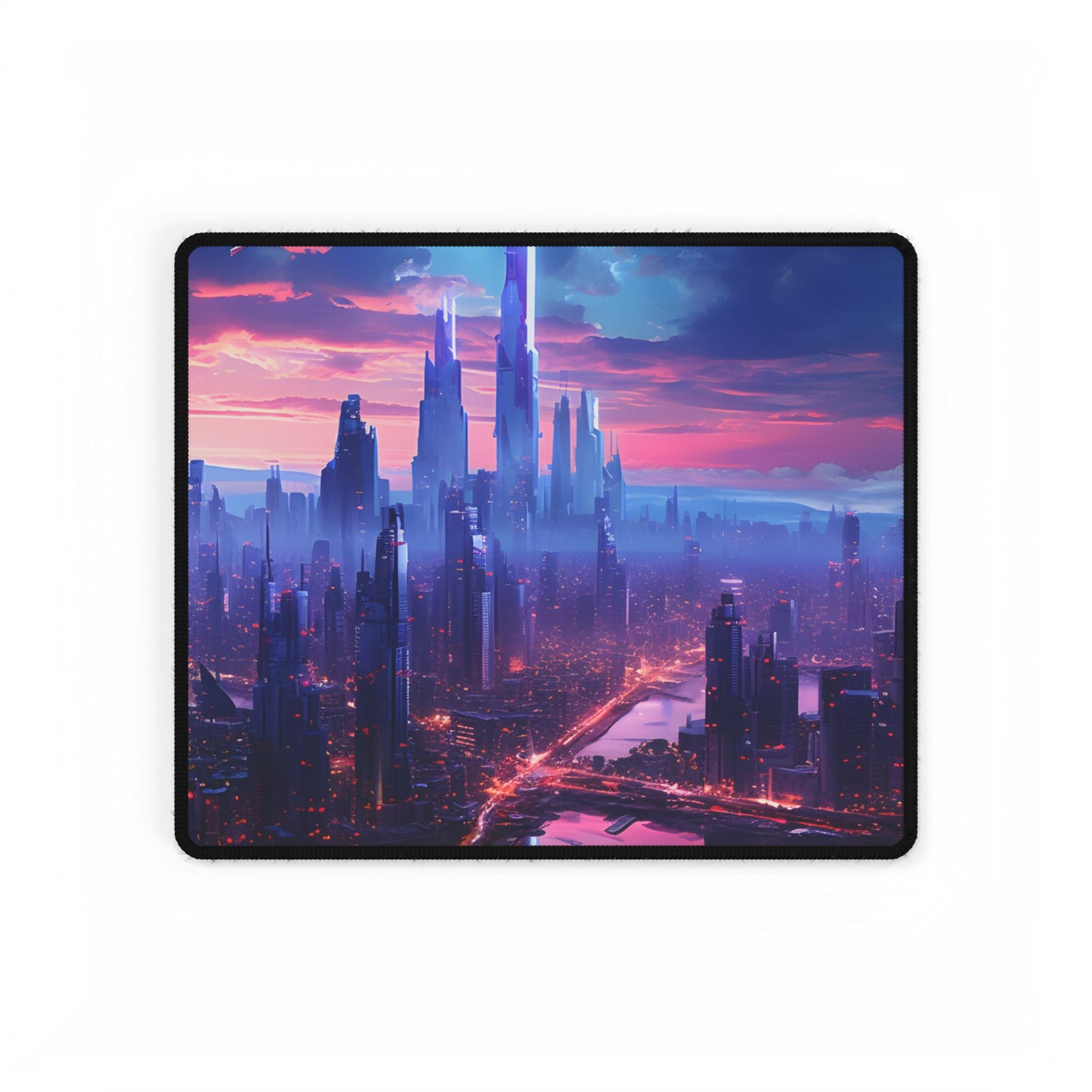 Cyberpunk Dystopia: Futuristic Cityscape Digital Art - Desk Mat