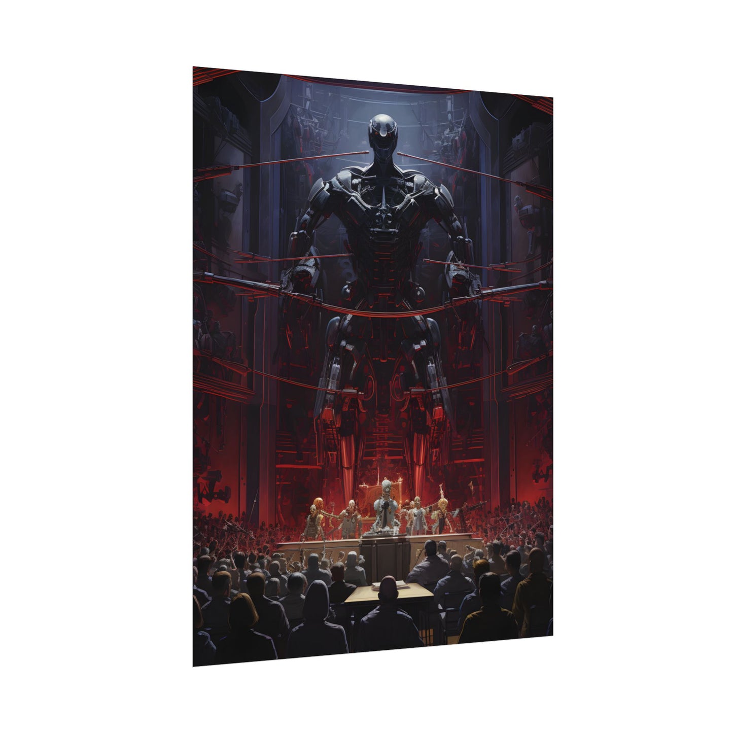 Robot Orchestra: Modern Concert Hall Scene Art - Poster