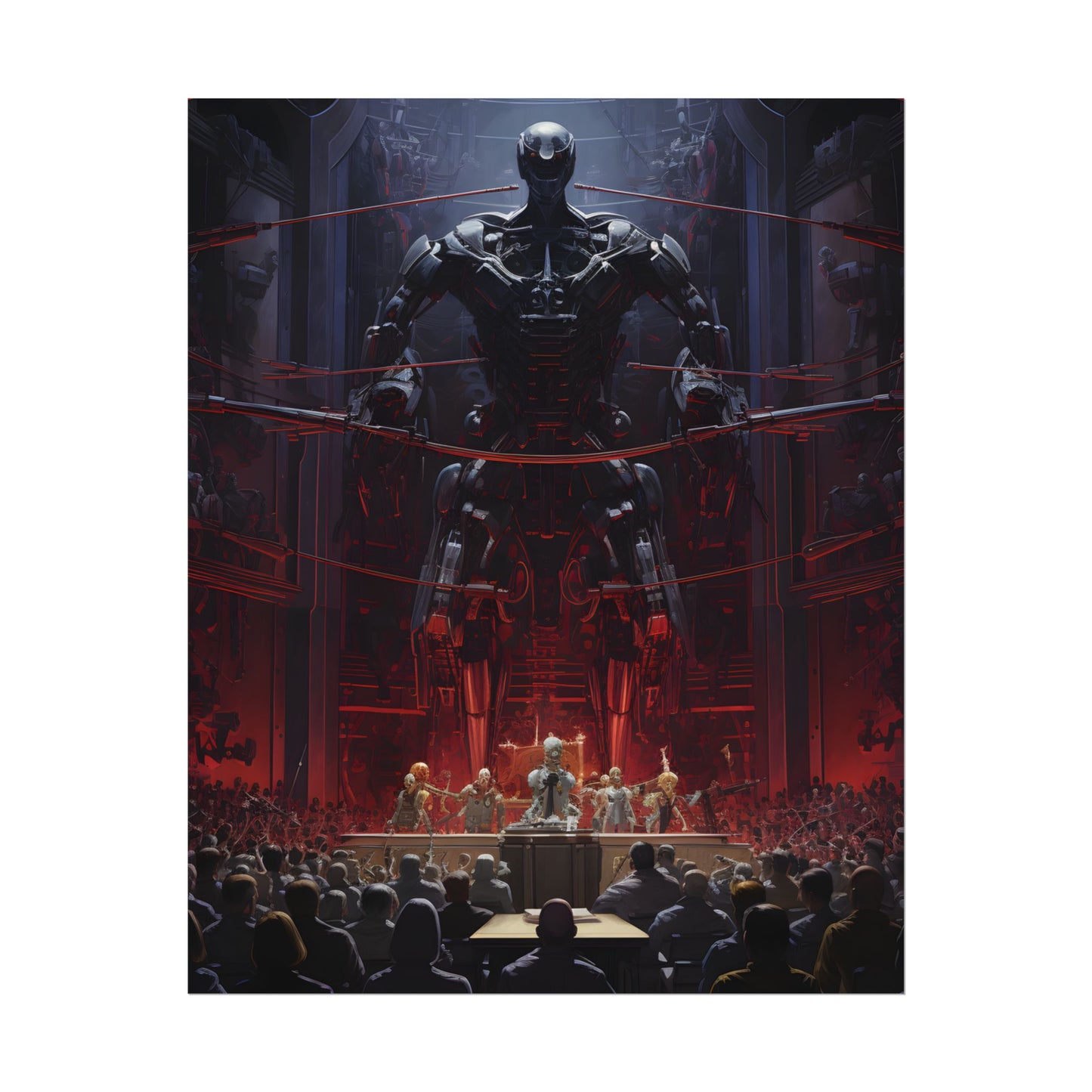 Robot Orchestra: Modern Concert Hall Scene Art - Poster