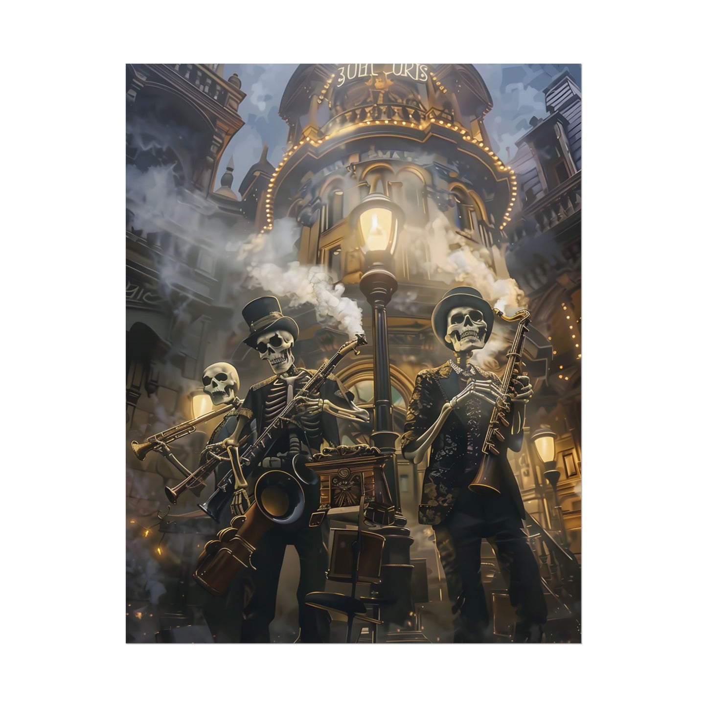Victorian Skeleton Jazz Band: Nostalgic Lowbrow Art Piece - Poster