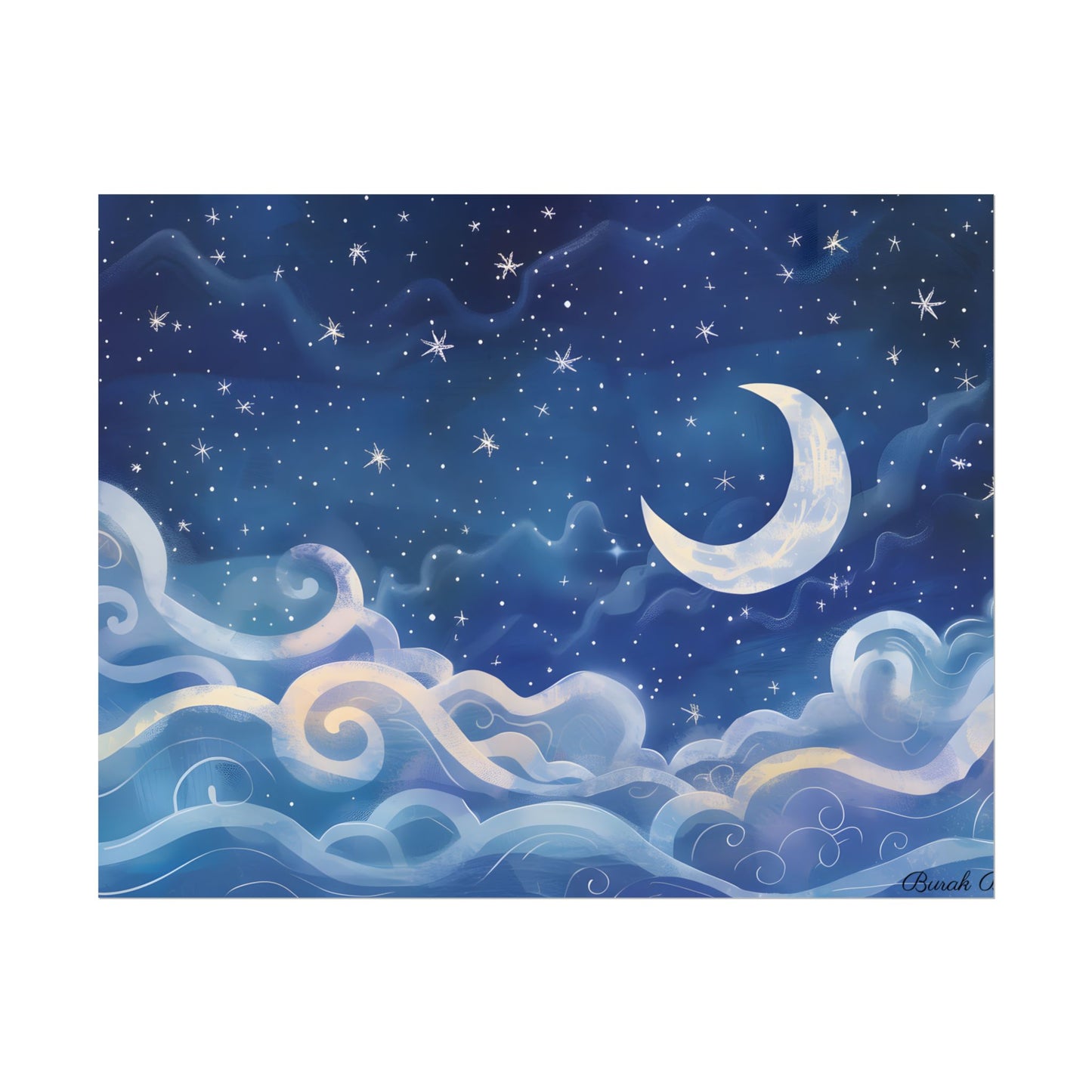 Whimsical Night Sky Dreams: Magical Illustration - Poster