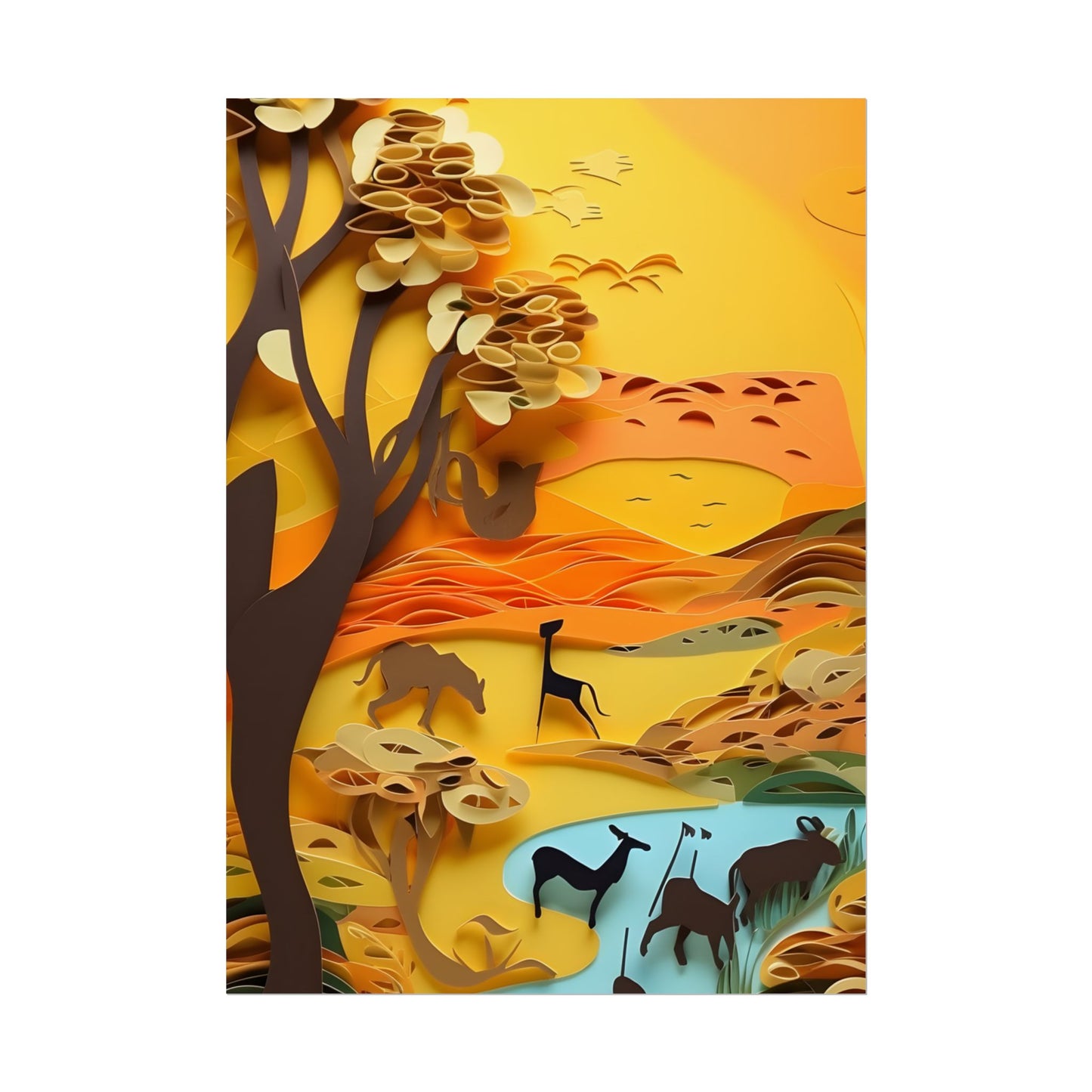 Vibrant African Landscape: Paper Quilling Art - Poster