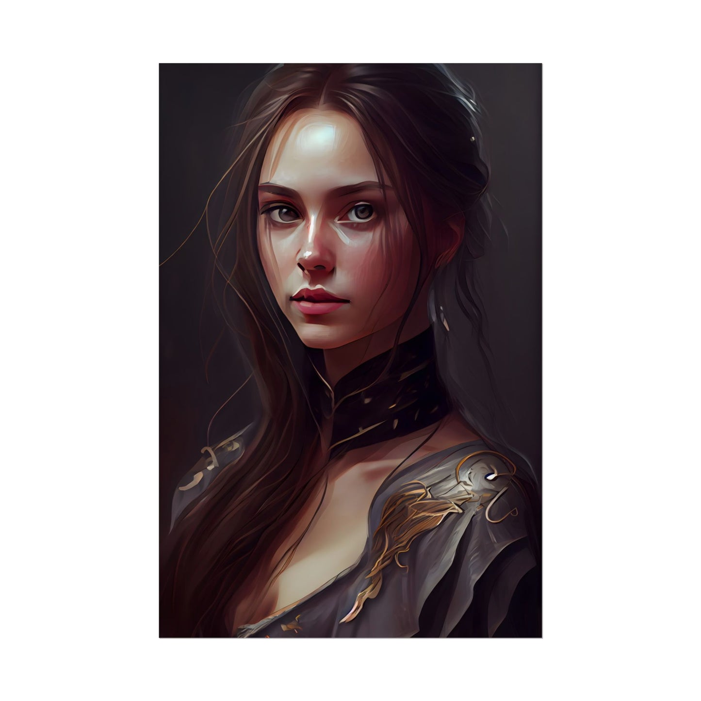Elegant Indoor Portrait: Brown Hair Beauty - Poster
