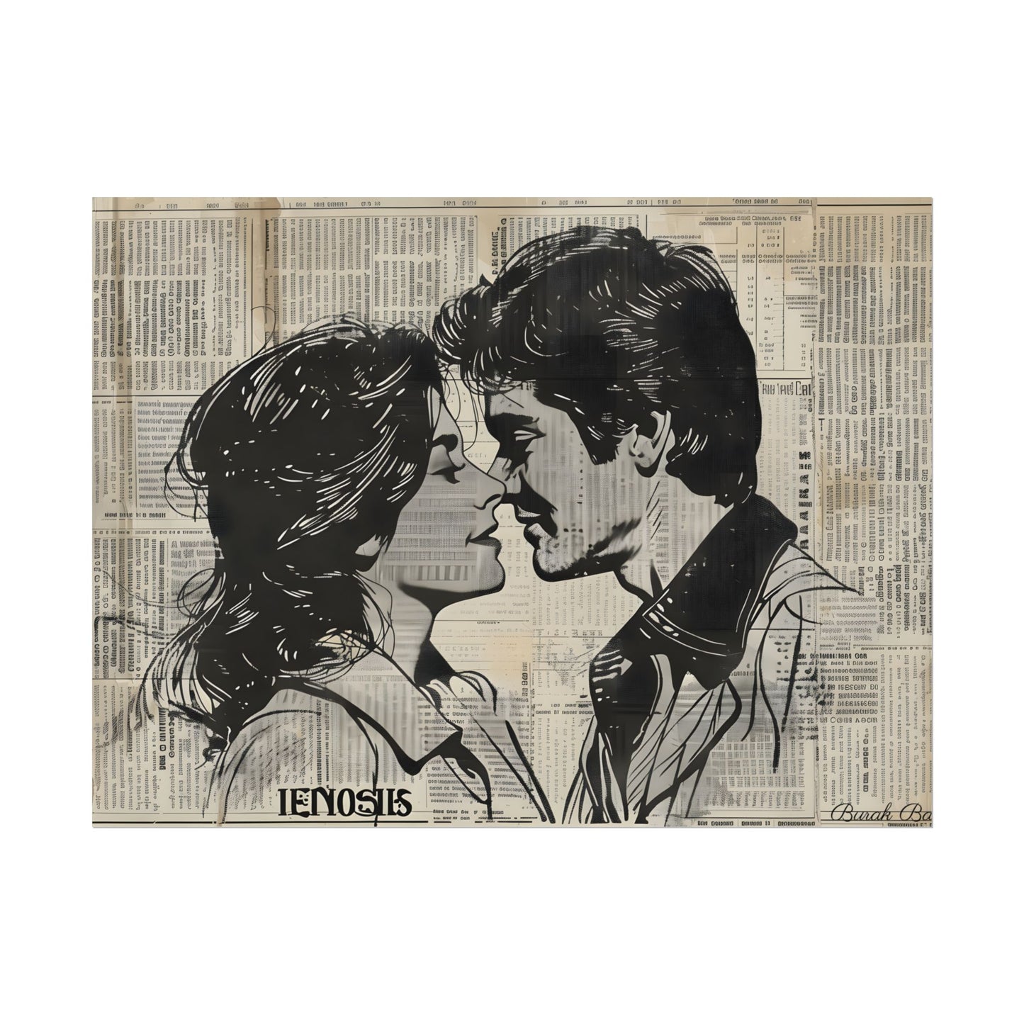 Vintage Romance Couples: Timeless Newsprint Art - Poster