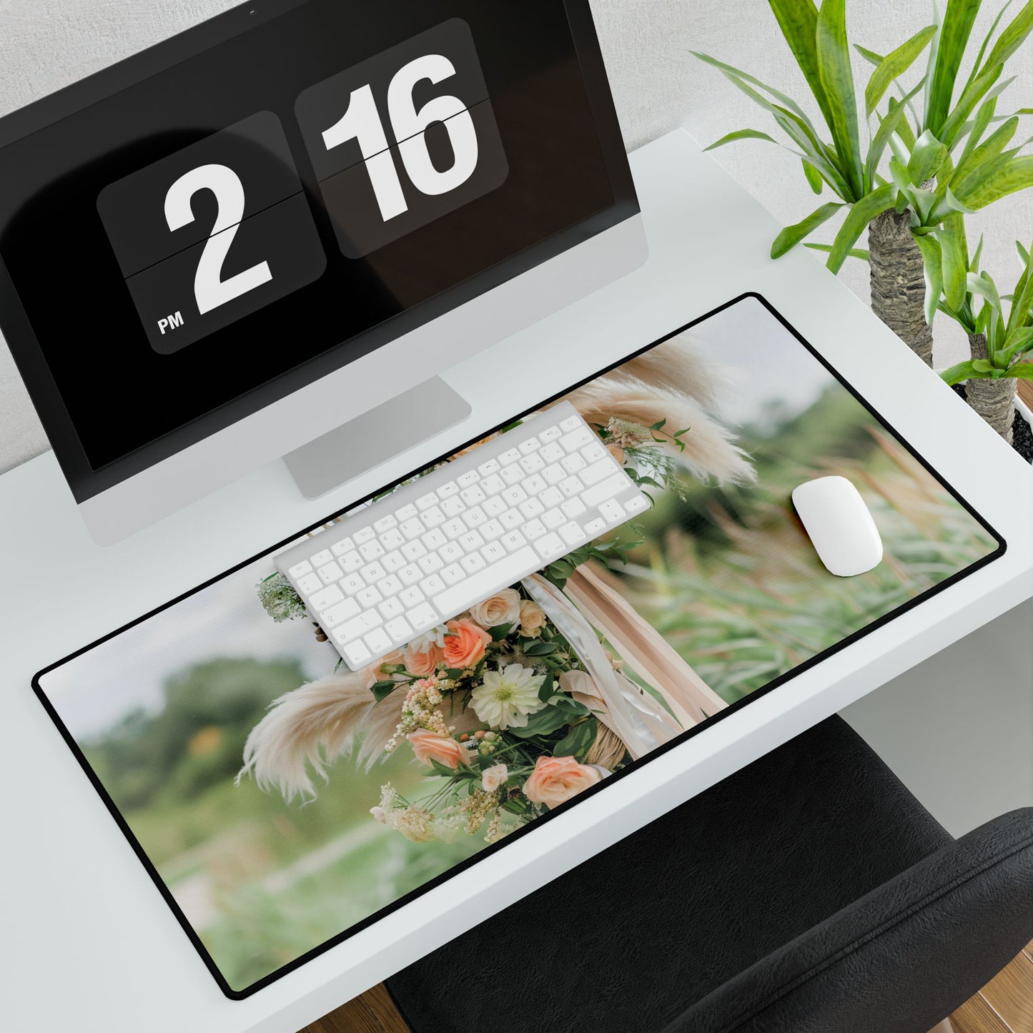 Whimsical Floral Wonders: Vibrant Pampas Garden Art - Desk Mat