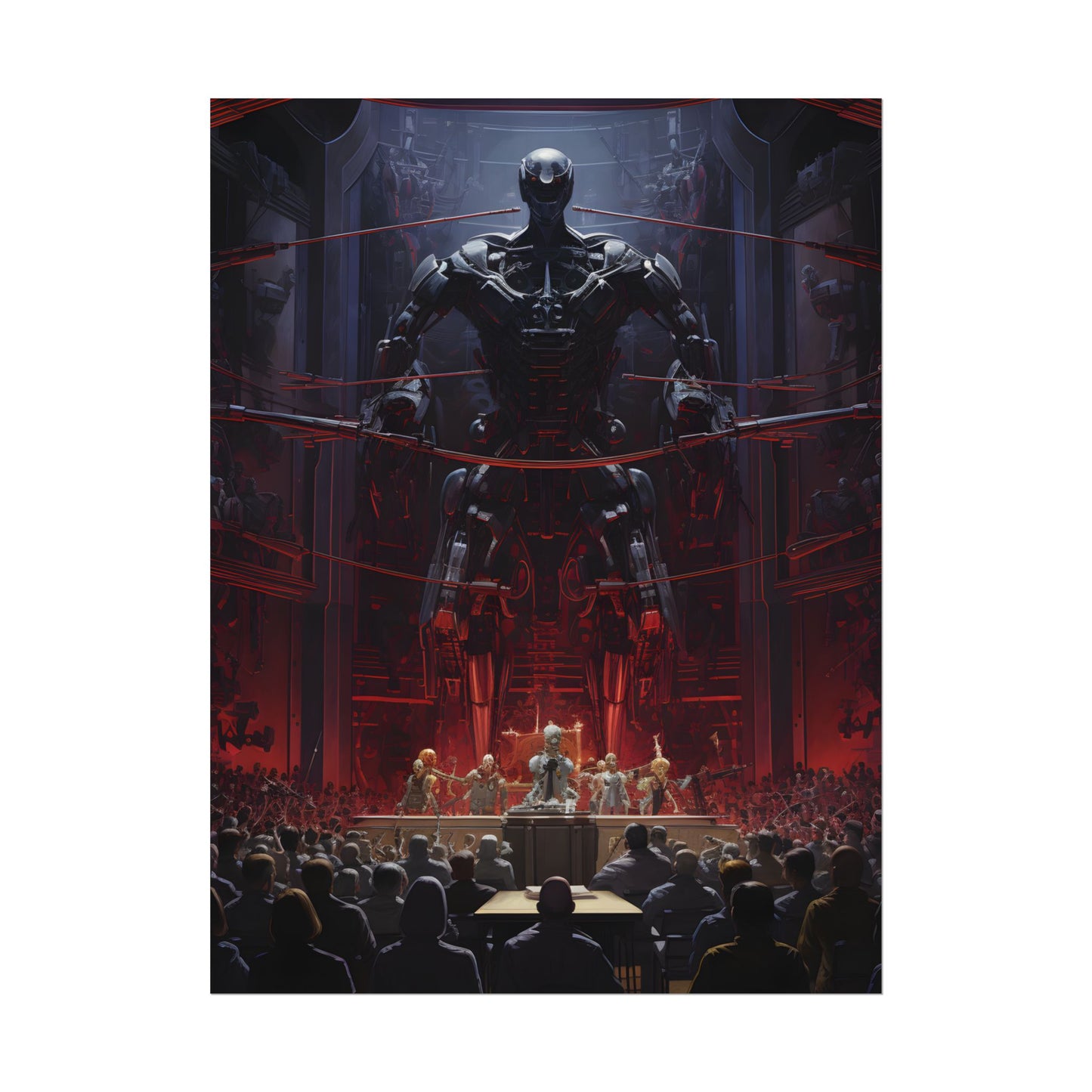 Robot Orchestra: Modern Concert Hall Scene Art - Poster