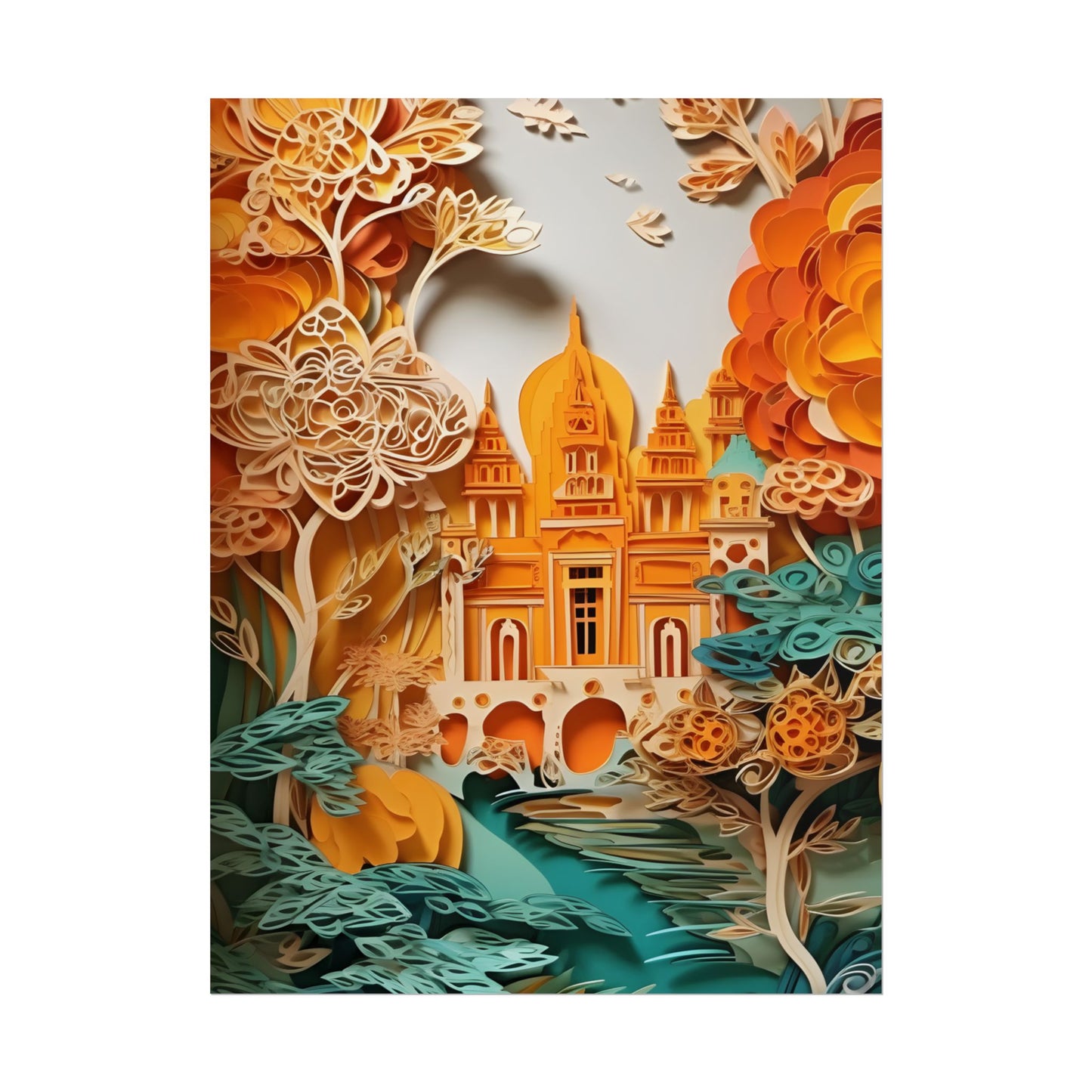 Colorful Indian Paper Quilling Art: Beautiful Landscape - Poster