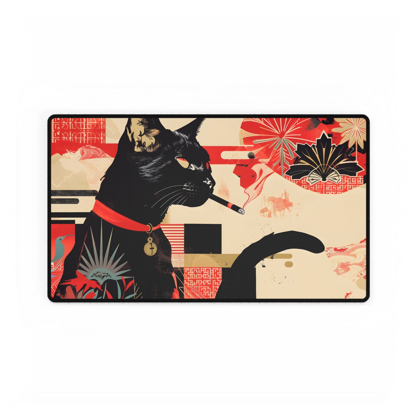 Smoking Cat: Whimsical Feline Moment - Desk Mat
