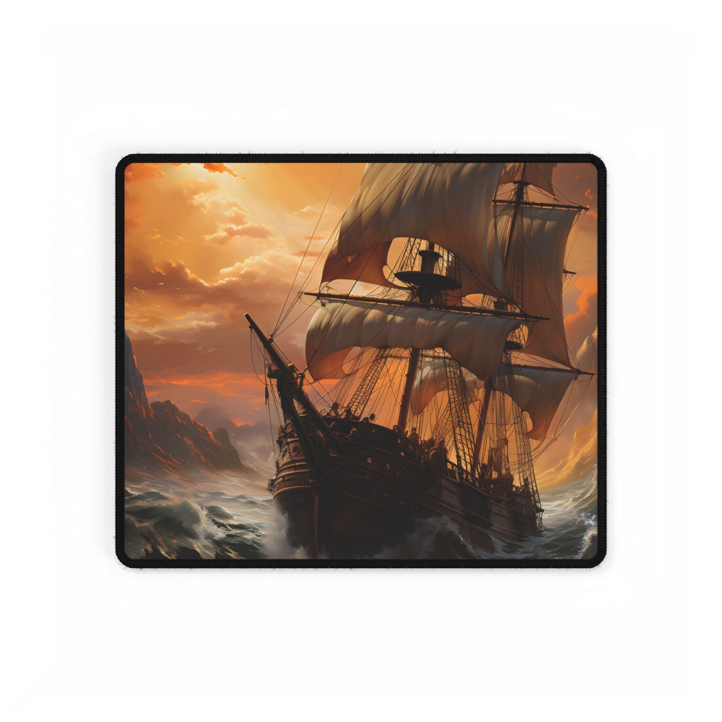 Vintage Classic Marine Oil Painting: Ship in Full Sail - Desk Mat